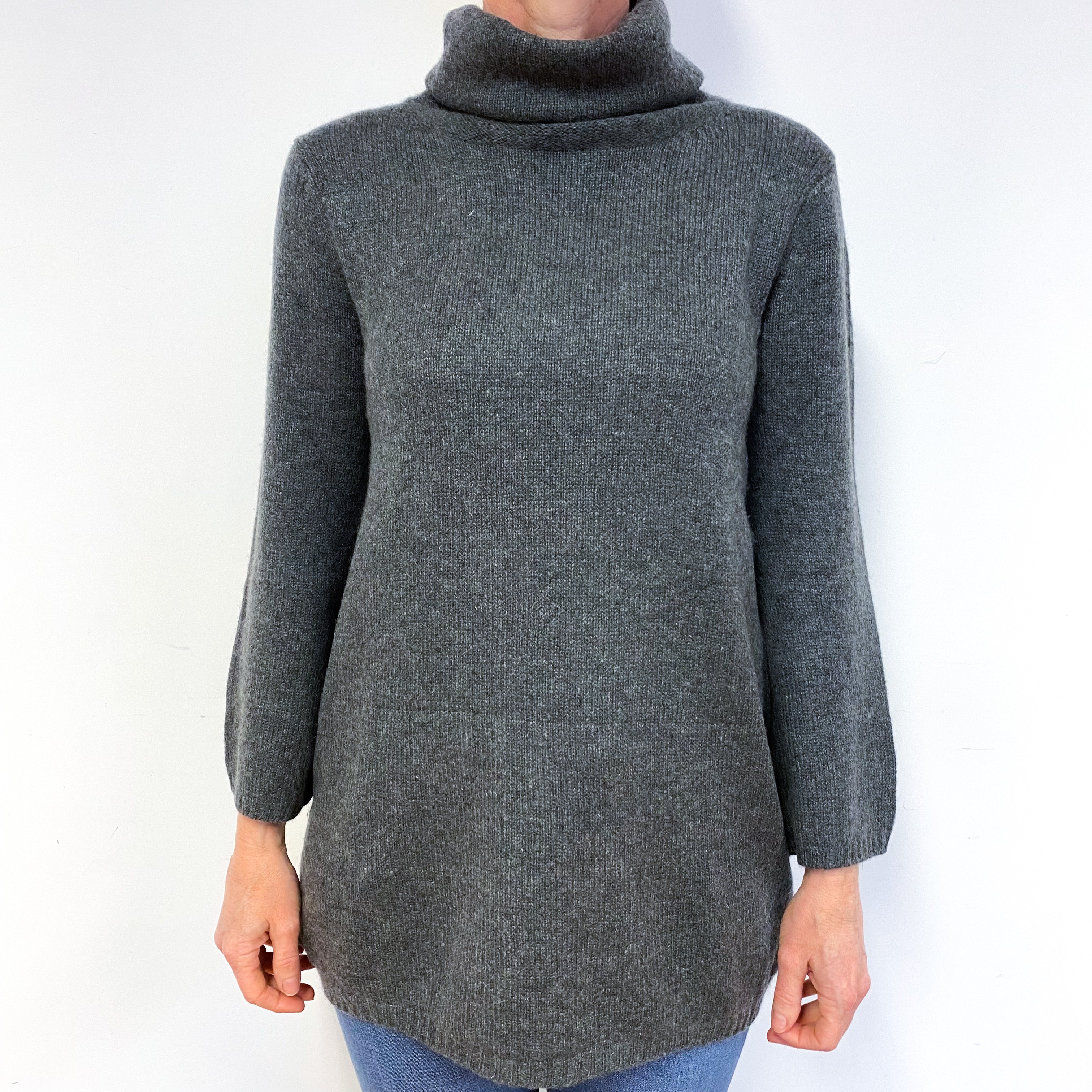 Slate Grey Cashmere Polo Neck Jumper Medium