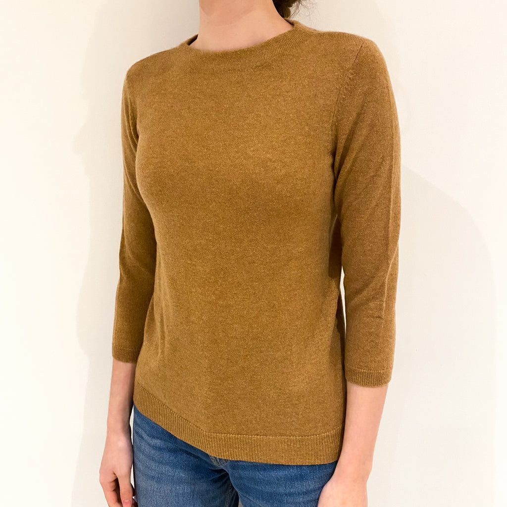 Caramel Brown 3/4 Sleeve Cashmere Crew Neck Jumper Extra Small