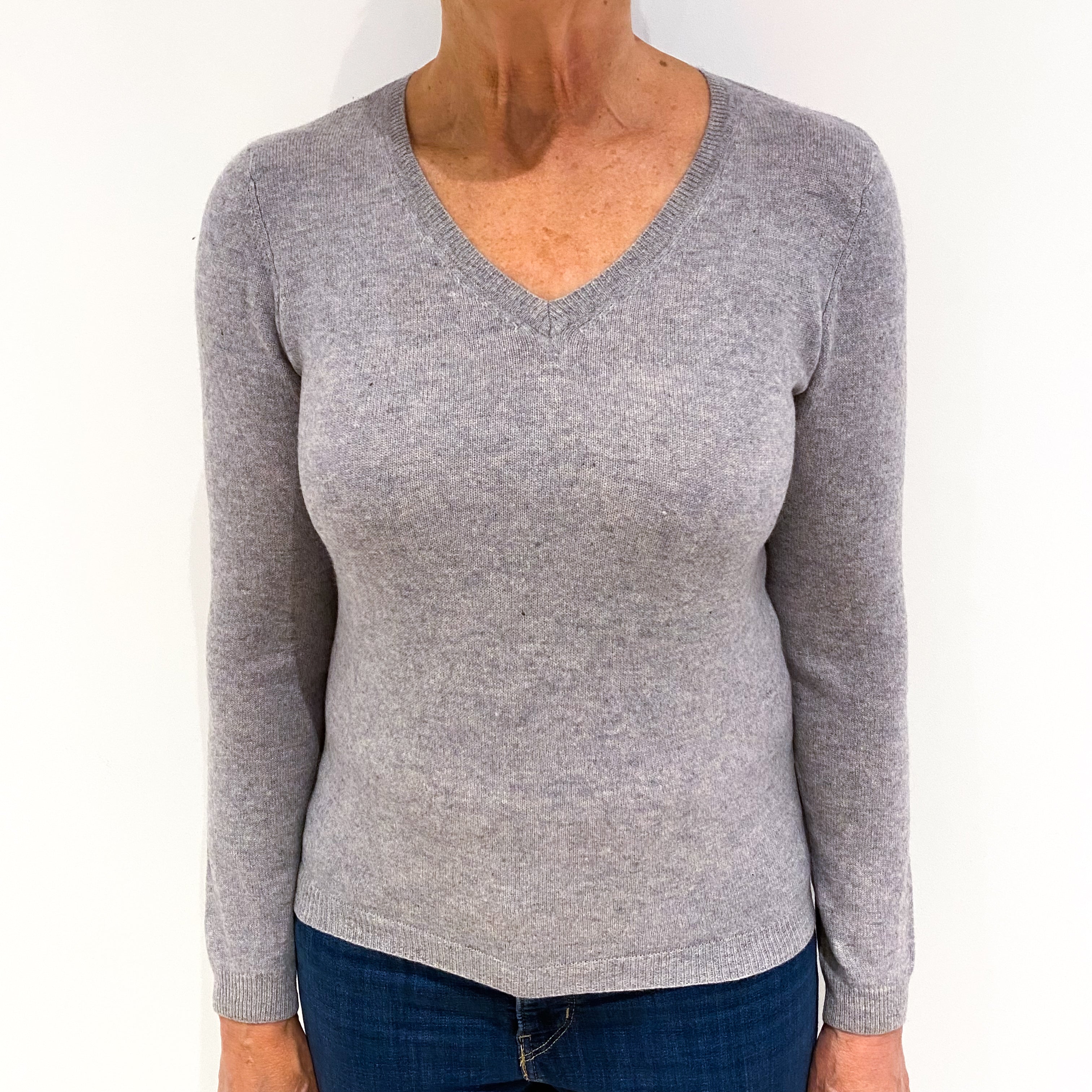 Smoke Grey Cashmere V-Neck Jumper Medium