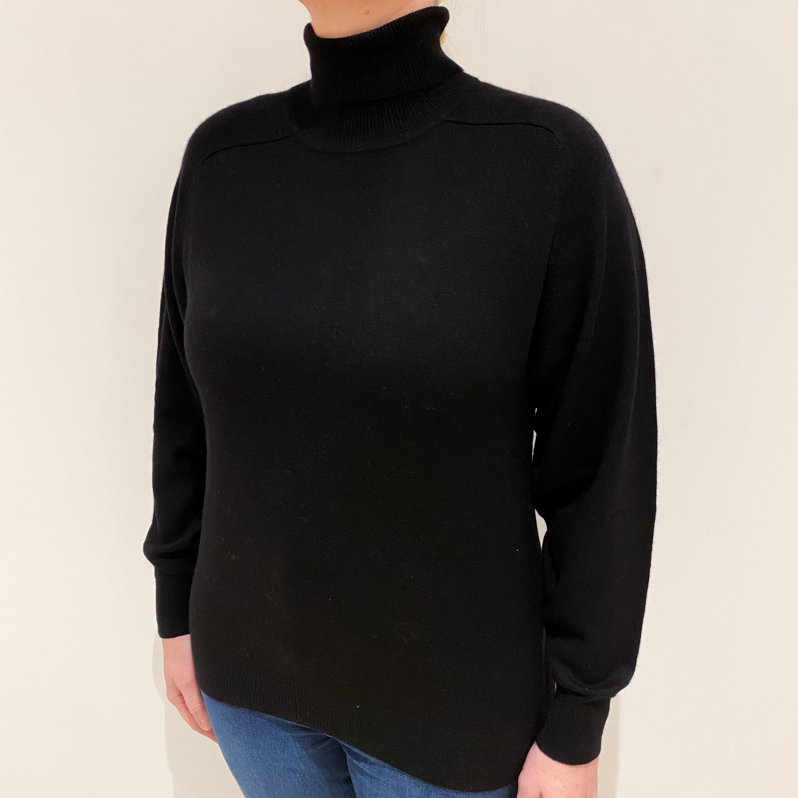 Black Cashmere Polo Neck Jumper Large