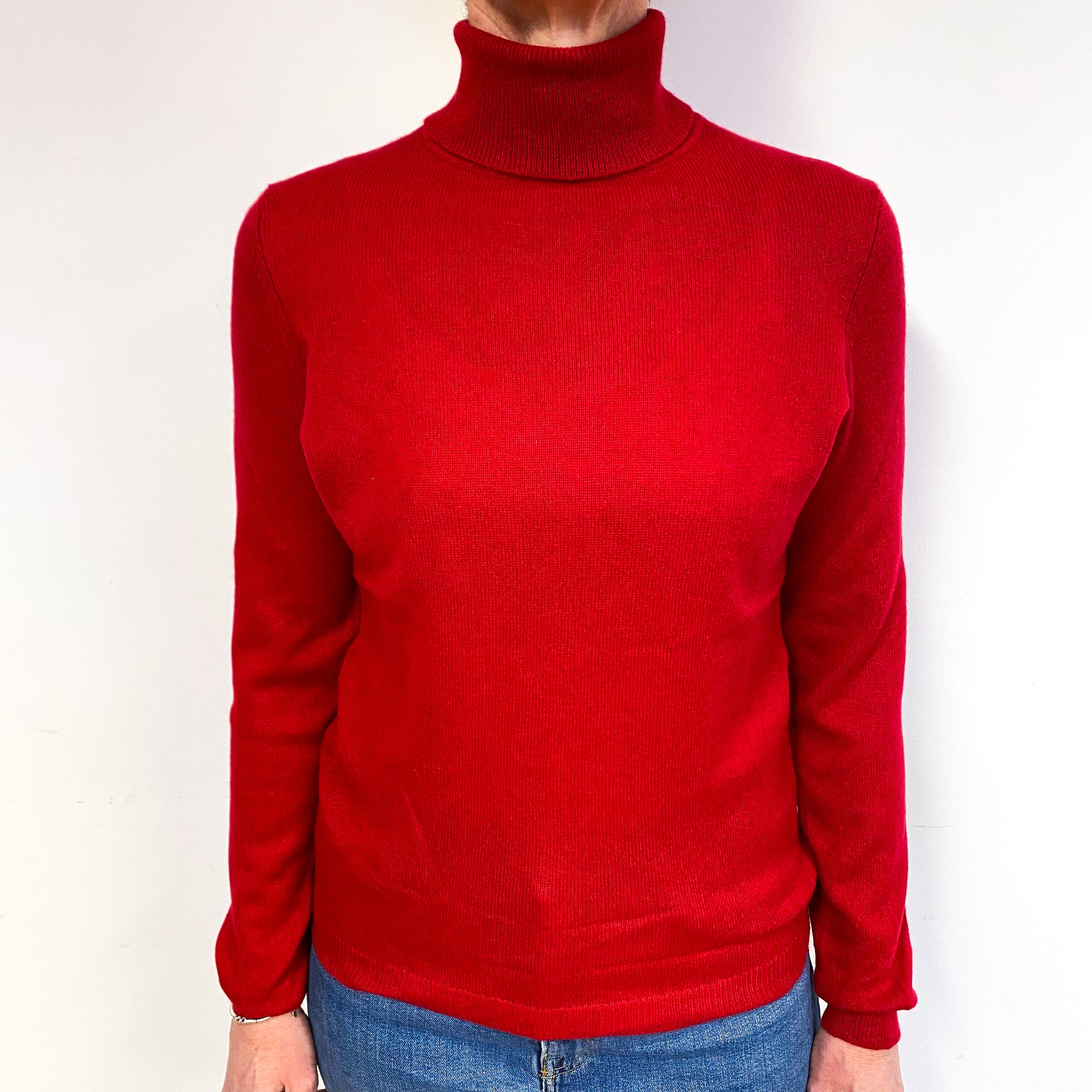 Crimson Red Cashmere Polo Neck Jumper Medium