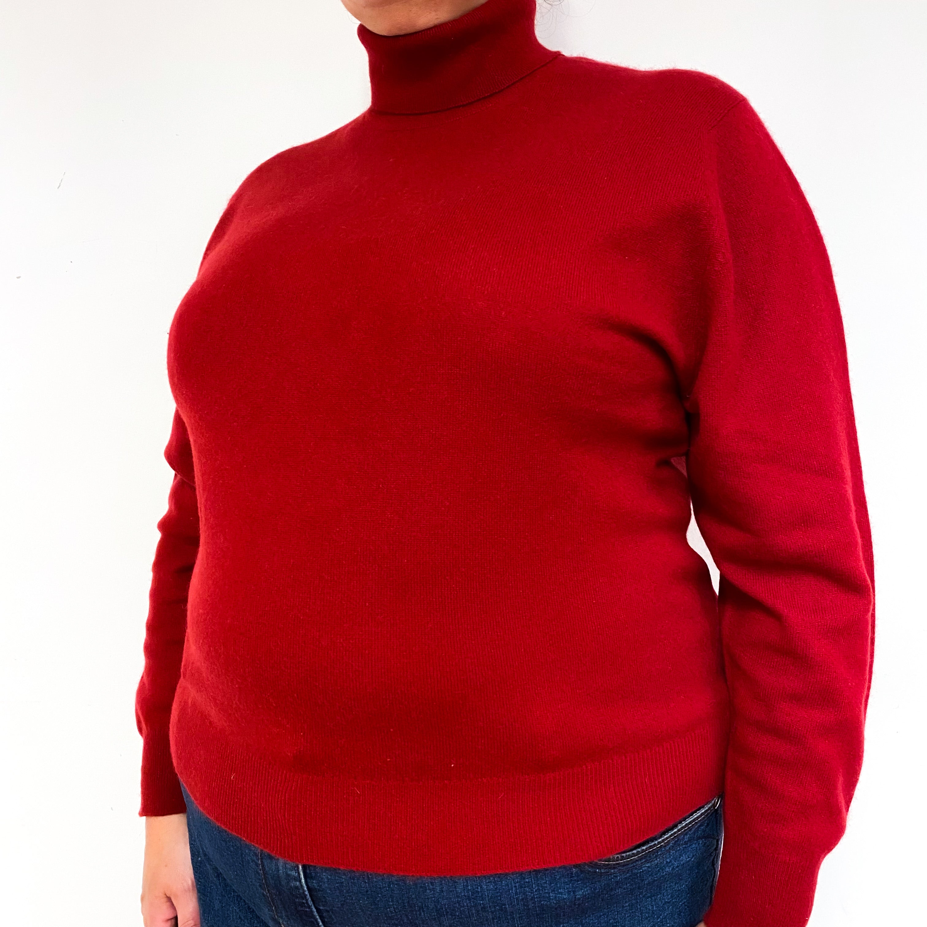 Crimson Red Cashmere Polo Neck Jumper Extra Large