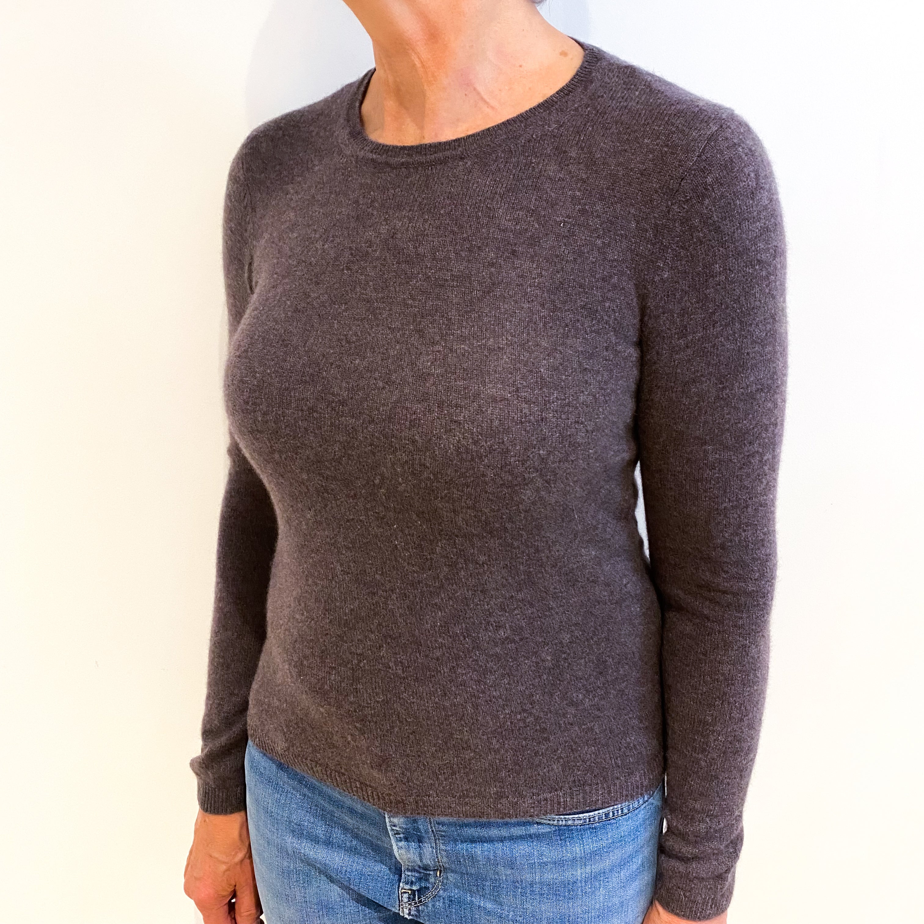 Deep Heather Purple Cashmere Crew Neck Jumper Medium