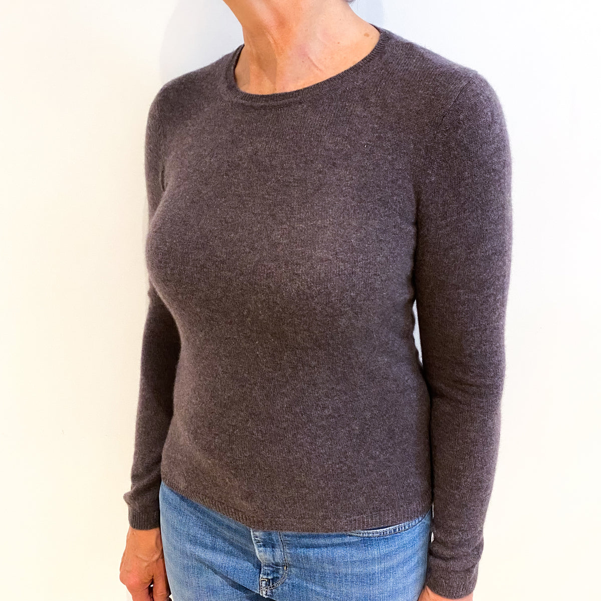 Deep Heather Purple Cashmere Crew Neck Jumper Medium