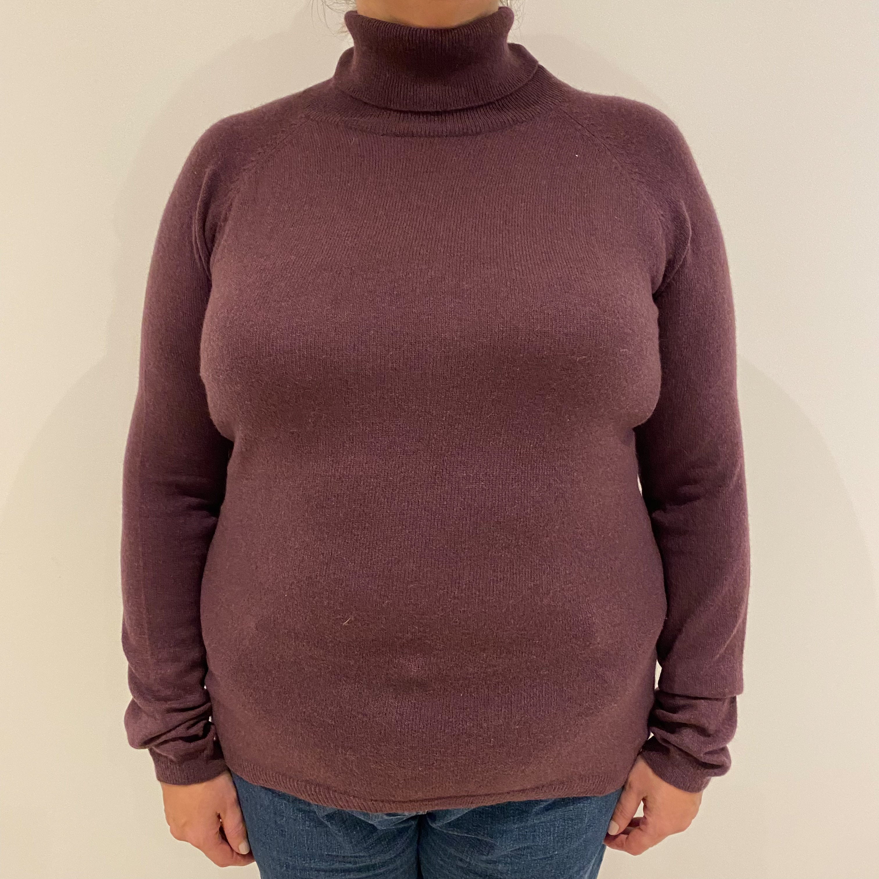 Grape Purple Cashmere Polo Neck Jumper Extra Large