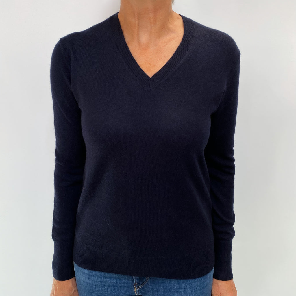 Navy Blue Cashmere V Neck Jumper Medium