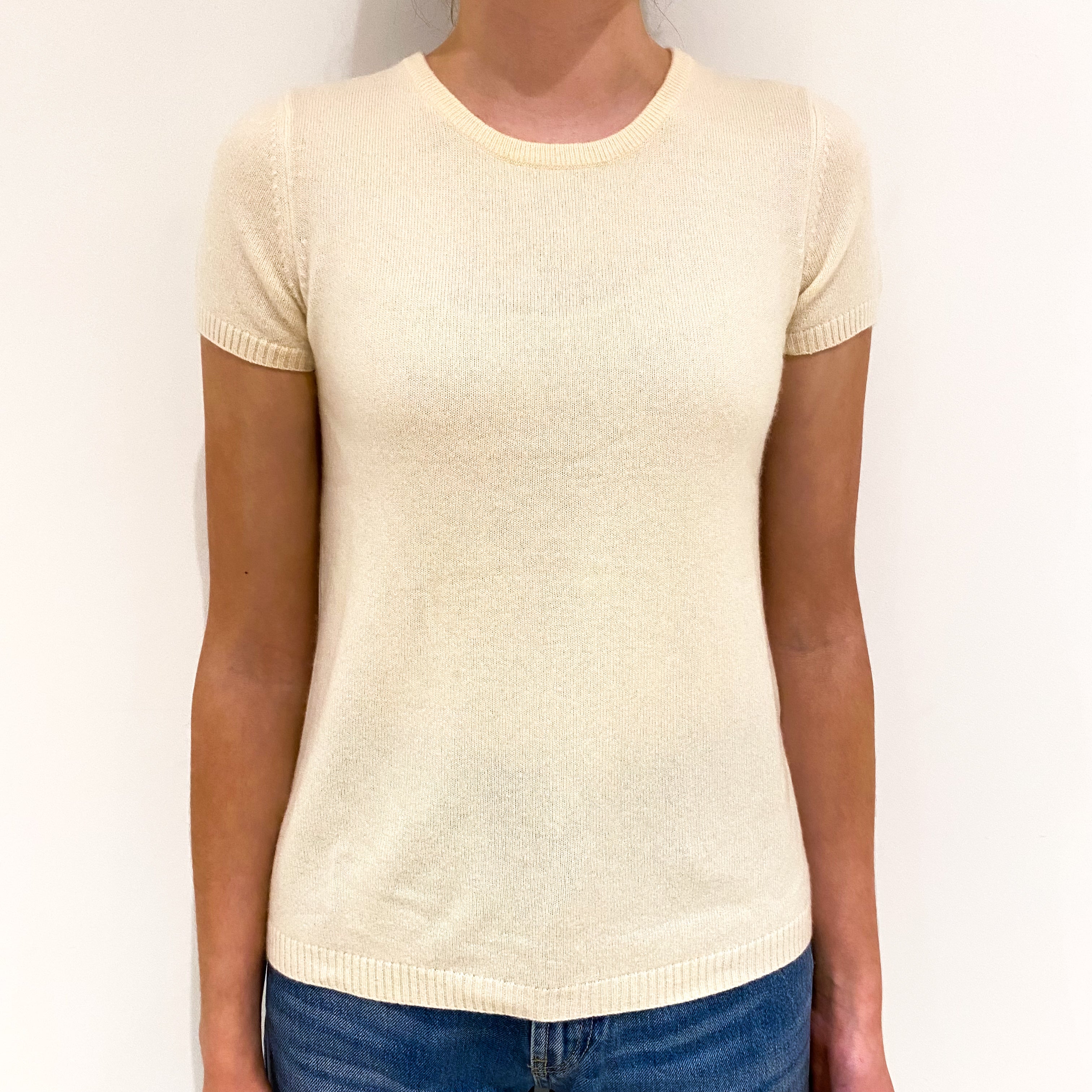 Cream Cashmere Crew Neck Short Sleeved Jumper Extra Small