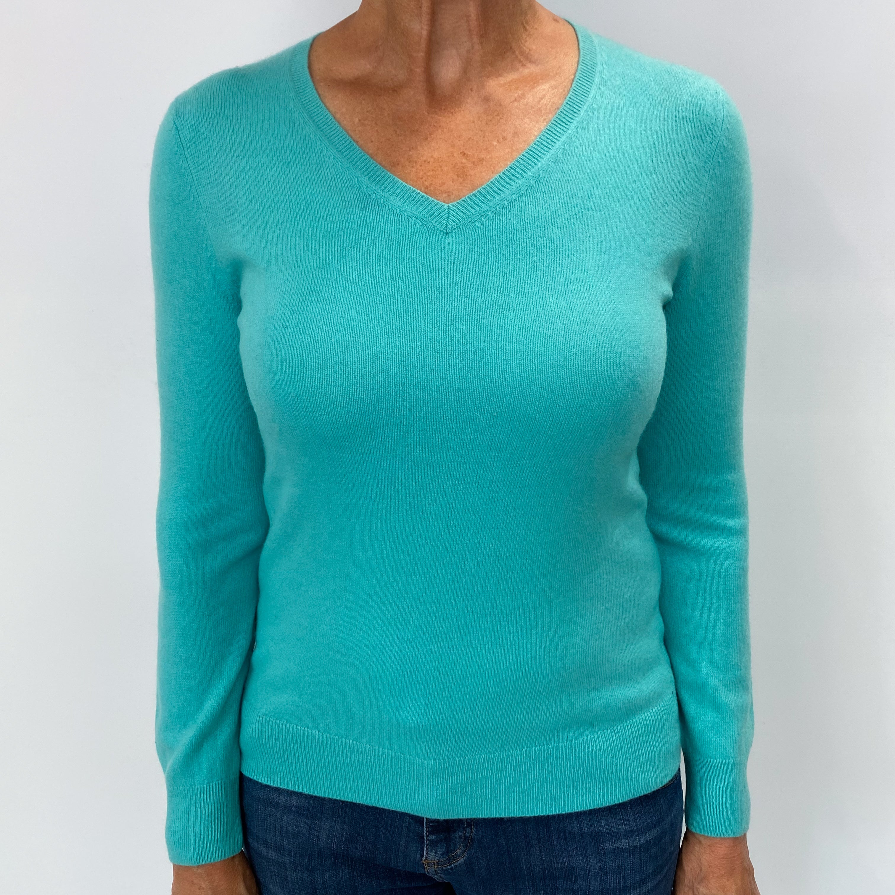 Seafoam Green Cashmere V Neck Jumper Medium