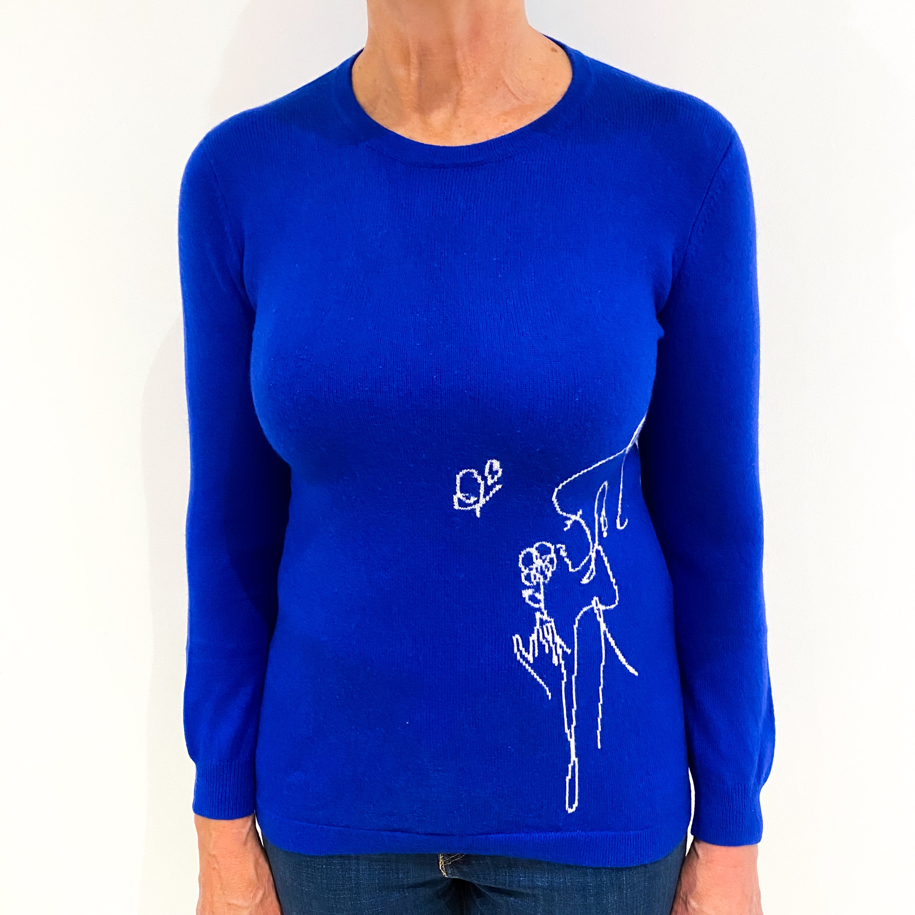 Cobalt Blue Cashmere Crew Neck Jumper Medium