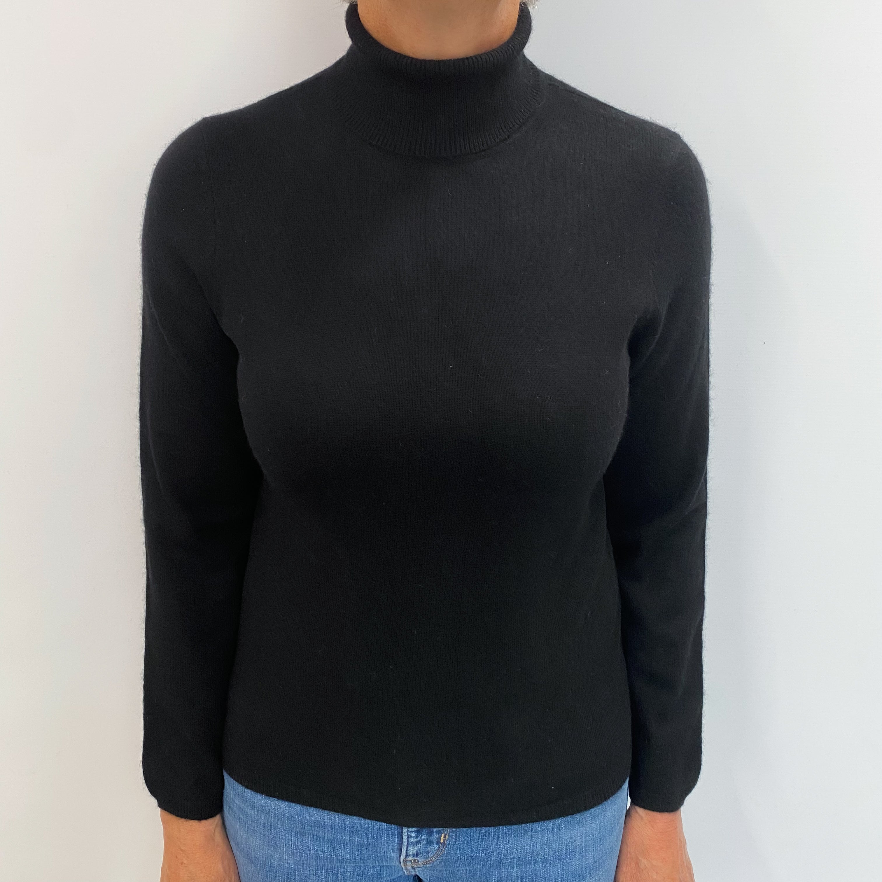Black Cashmere Polo Neck Jumper Medium