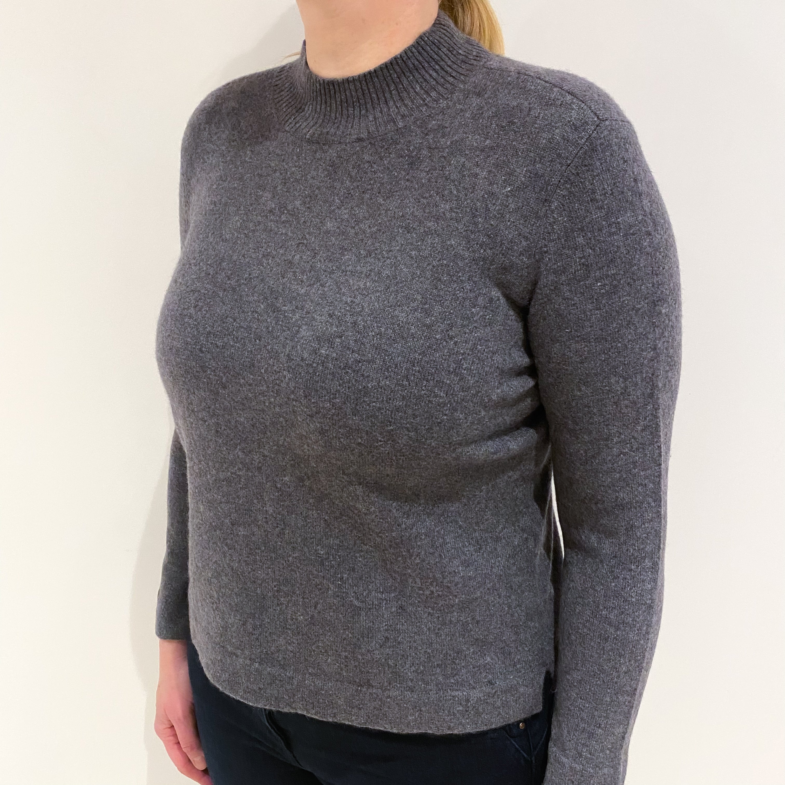 Slate Grey Cashmere Turtle Neck Jumper Large