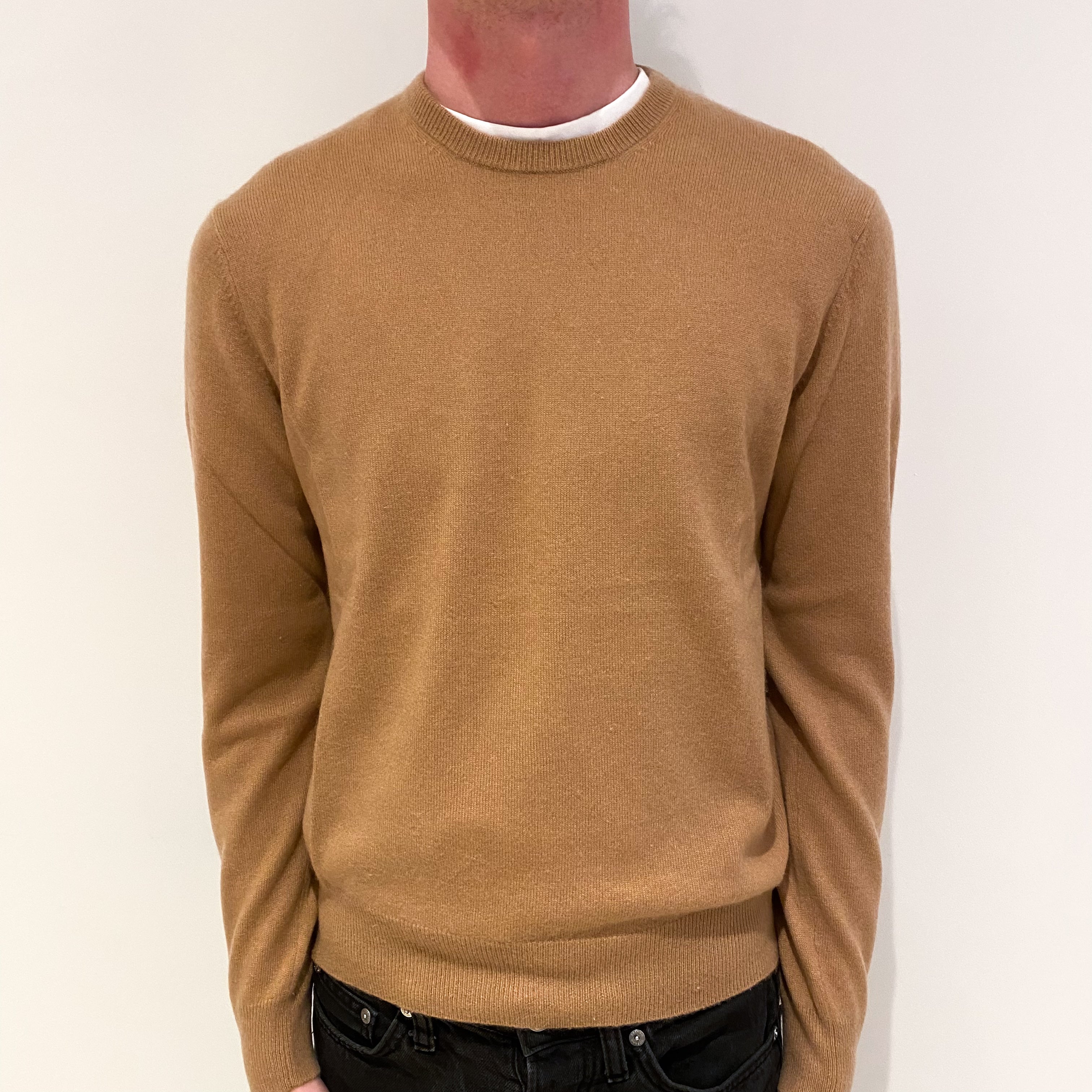 Men's Caramel Brown Cashmere Crew Neck Jumper Small