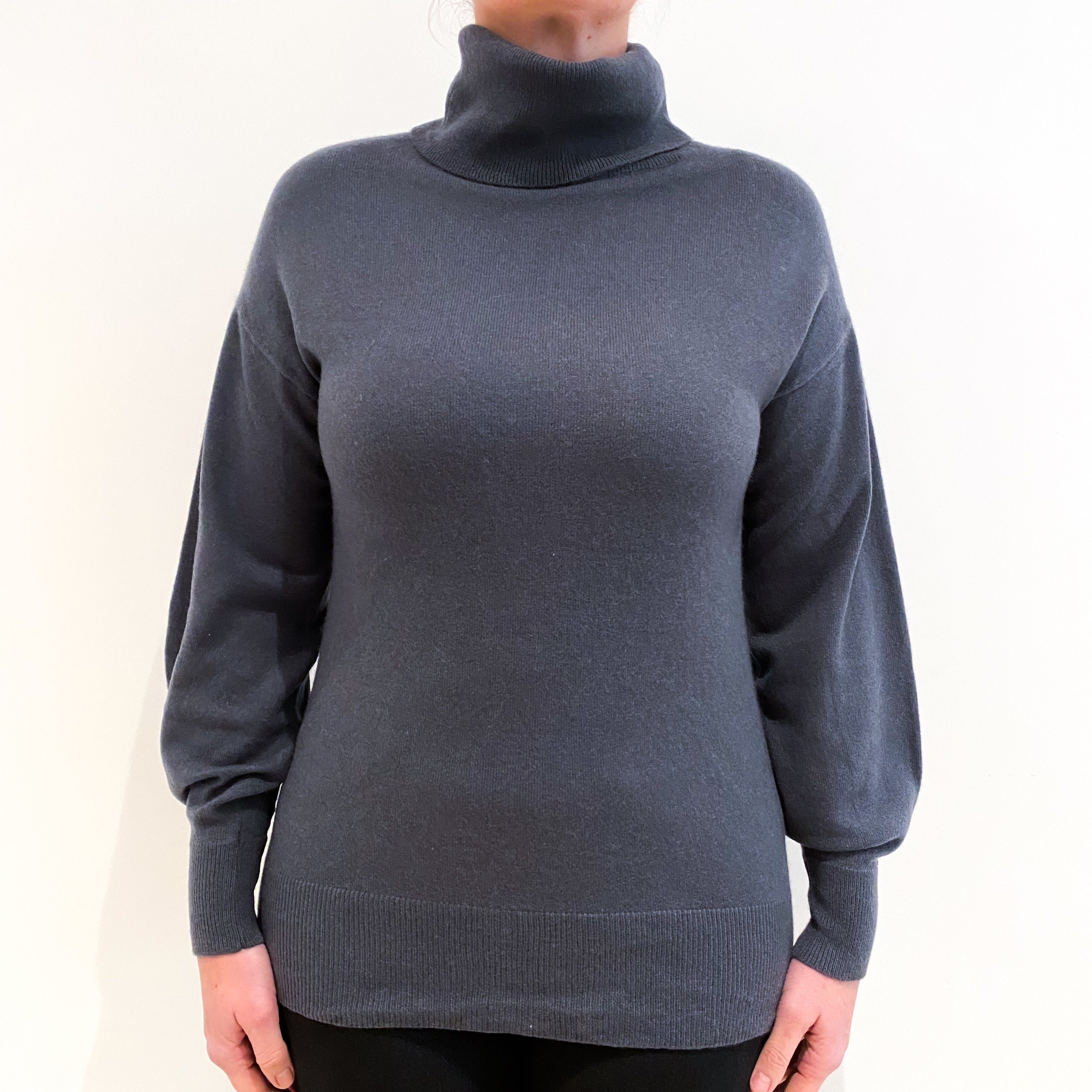 Slate Purple Cashmere Polo Neck Jumper Large