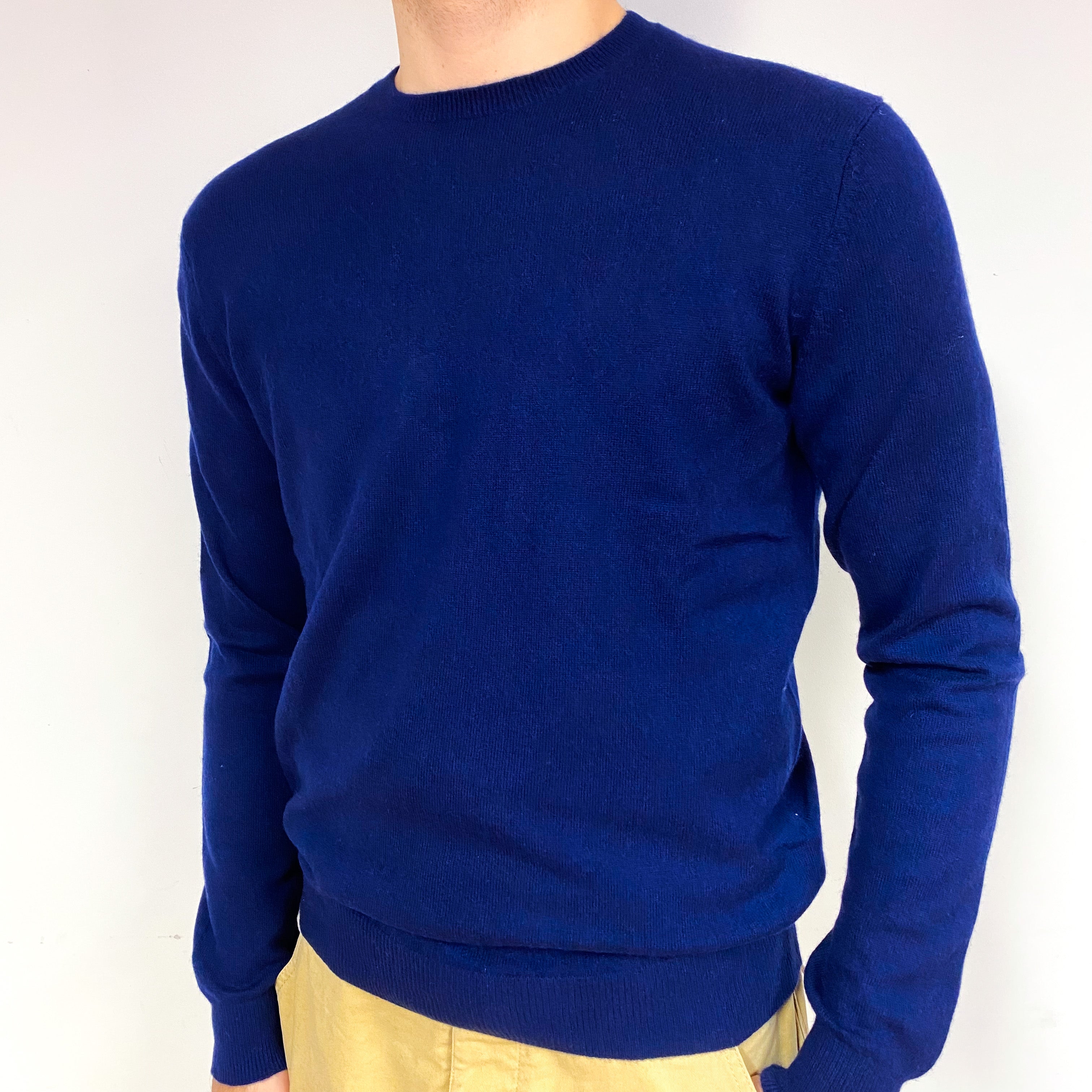 Men's Navy Blue Cashmere Crew Neck Jumper Medium