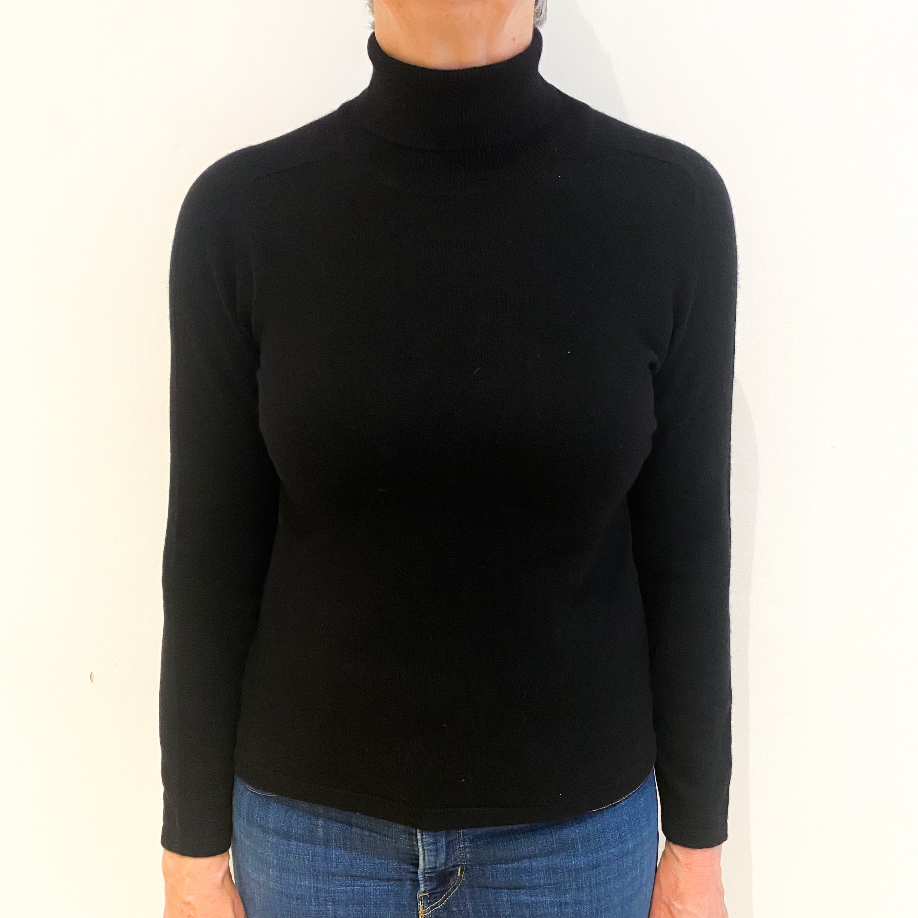 Black Cashmere Polo Neck Jumper Medium