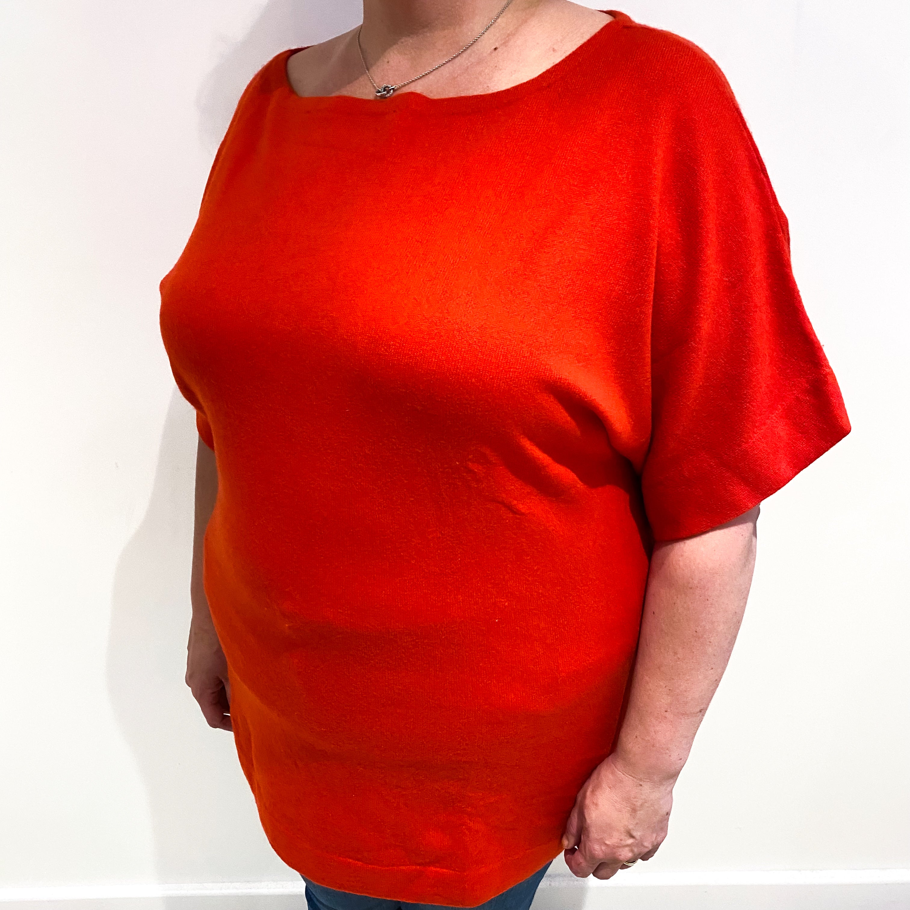 Tory Burch Vermillion Red Cashmere Short Sleeved Tunic Jumper Extra Large