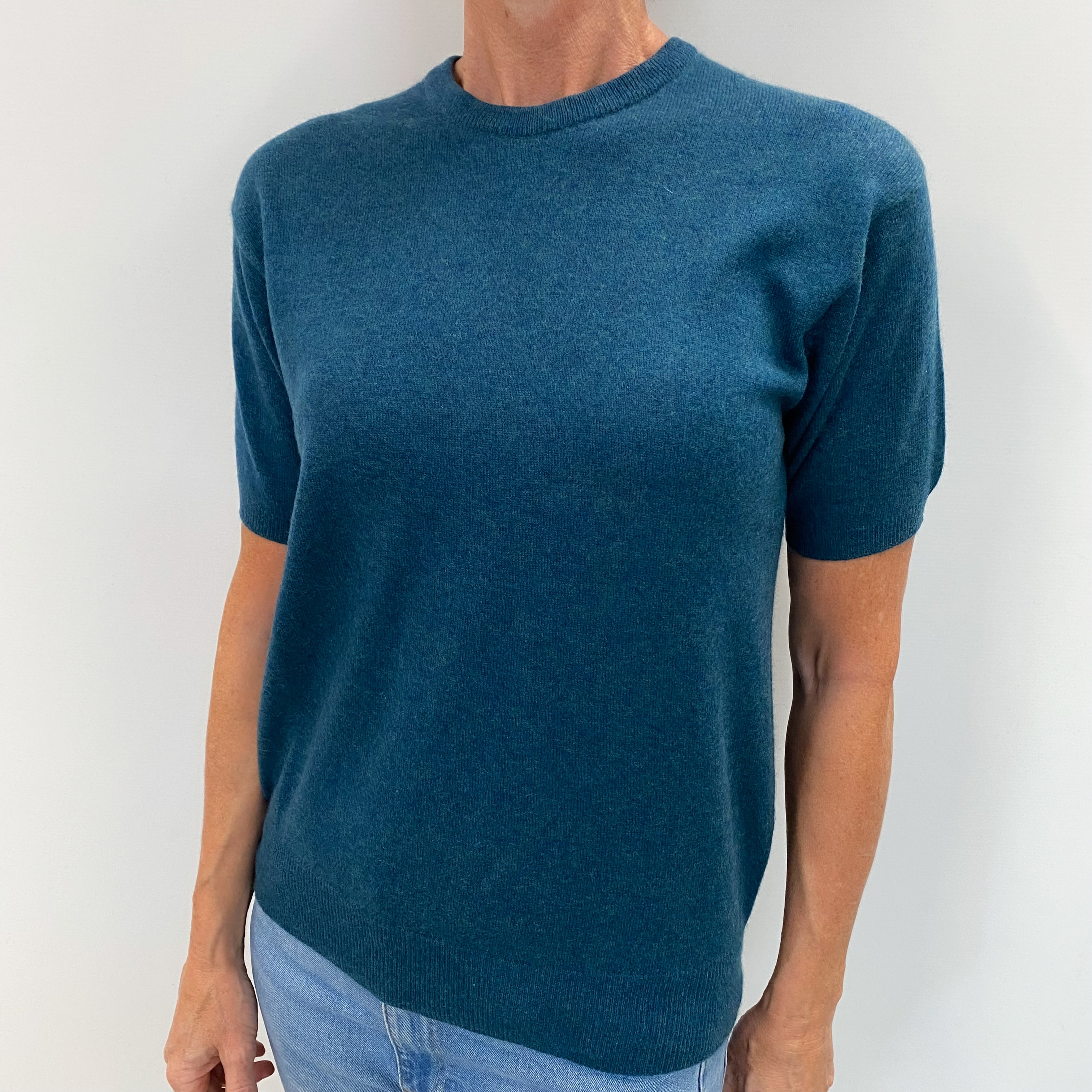 Pacific Blue Cashmere Crew Neck Short Sleeved Jumper Small