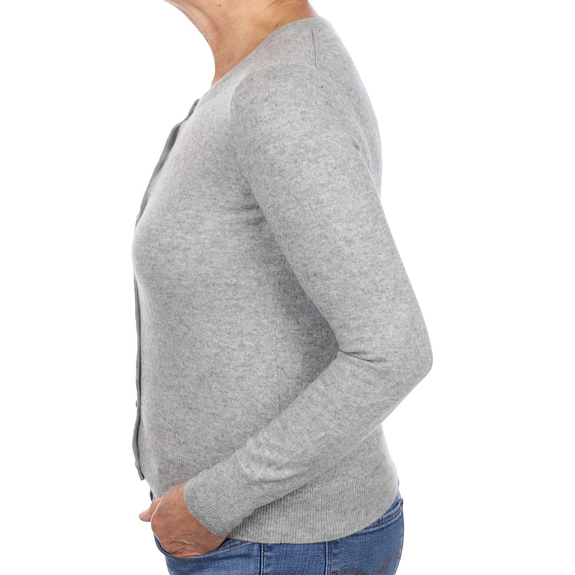 Smoke Grey Cashmere Crew Neck Cardigan Medium