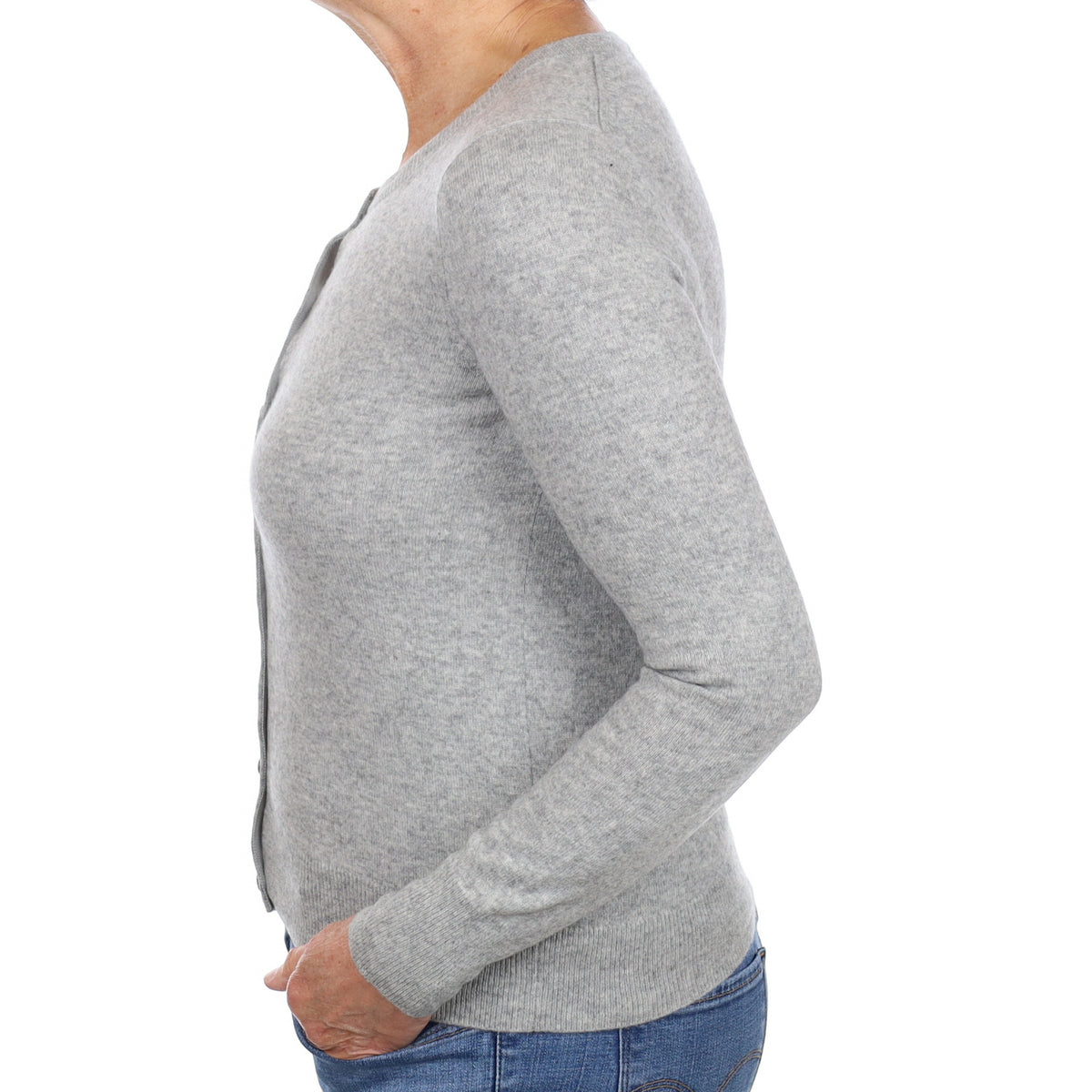Smoke Grey Cashmere Crew Neck Cardigan Medium