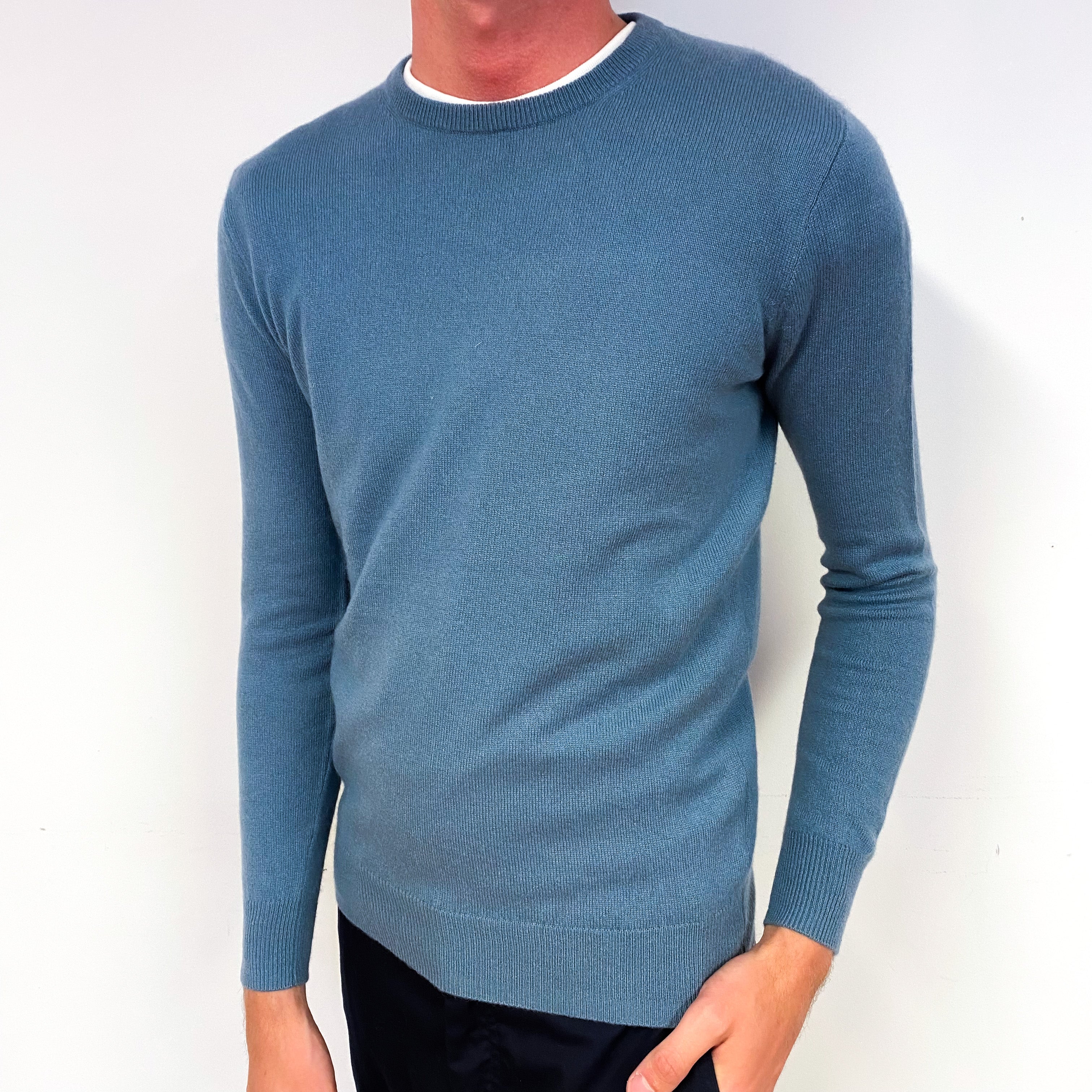 Men's Sky Blue Cashmere Crew Neck Jumper Extra Small