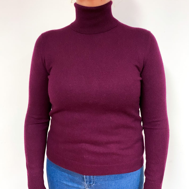 Mulberry Purple Cashmere Polo Neck Jumper Large