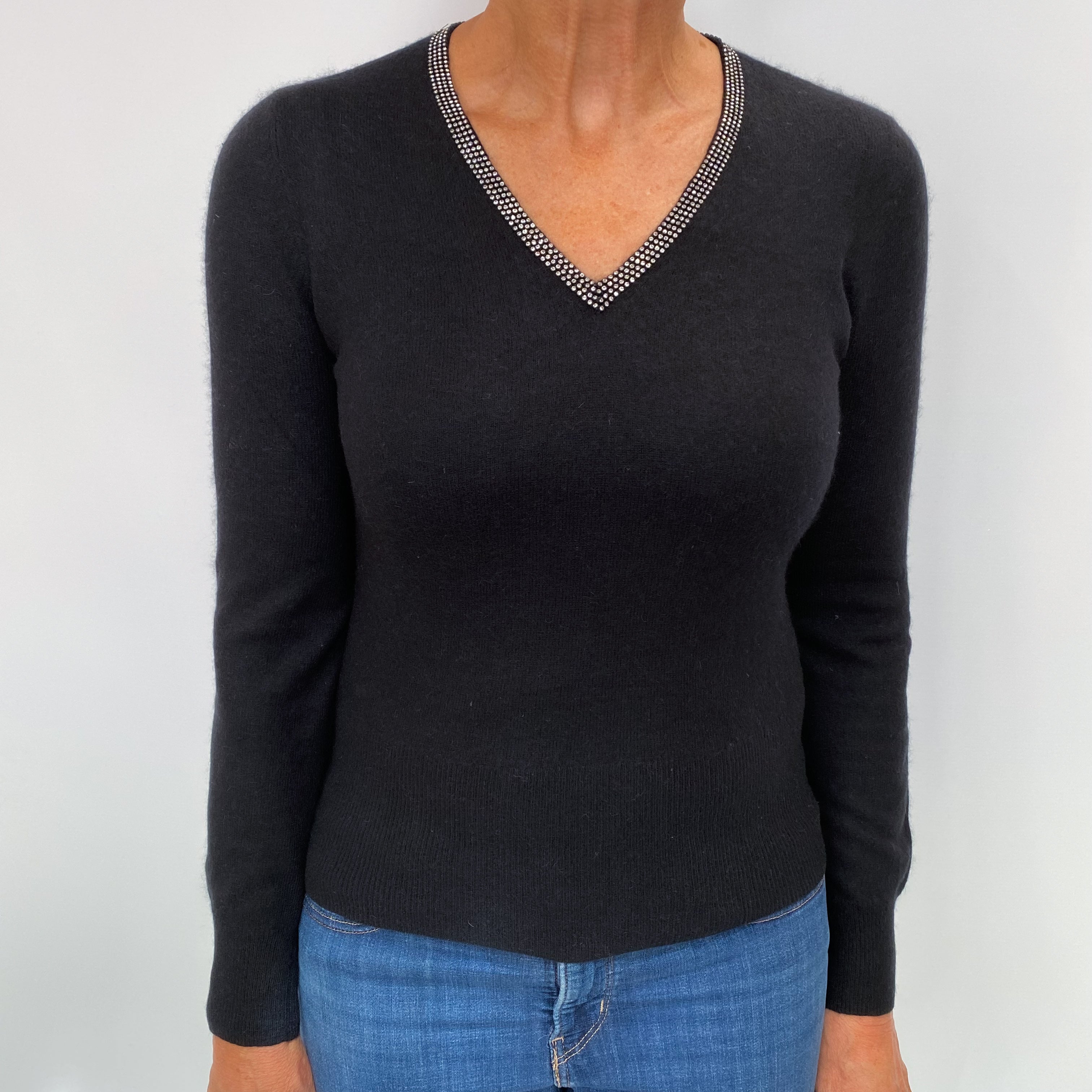 Black Cashmere V Neck Jumper Medium