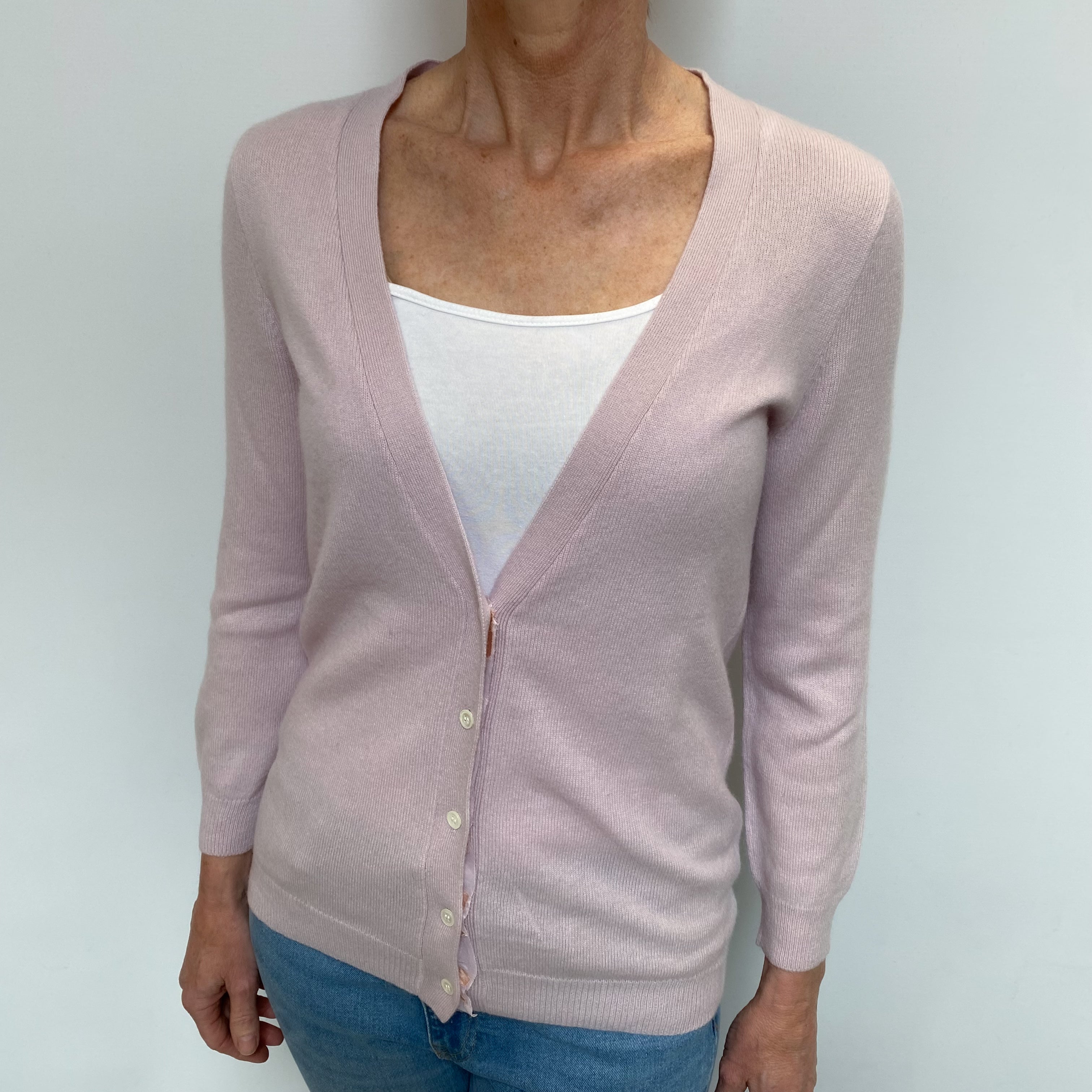 Pale Mauve Cashmere V Neck Cardigan Small