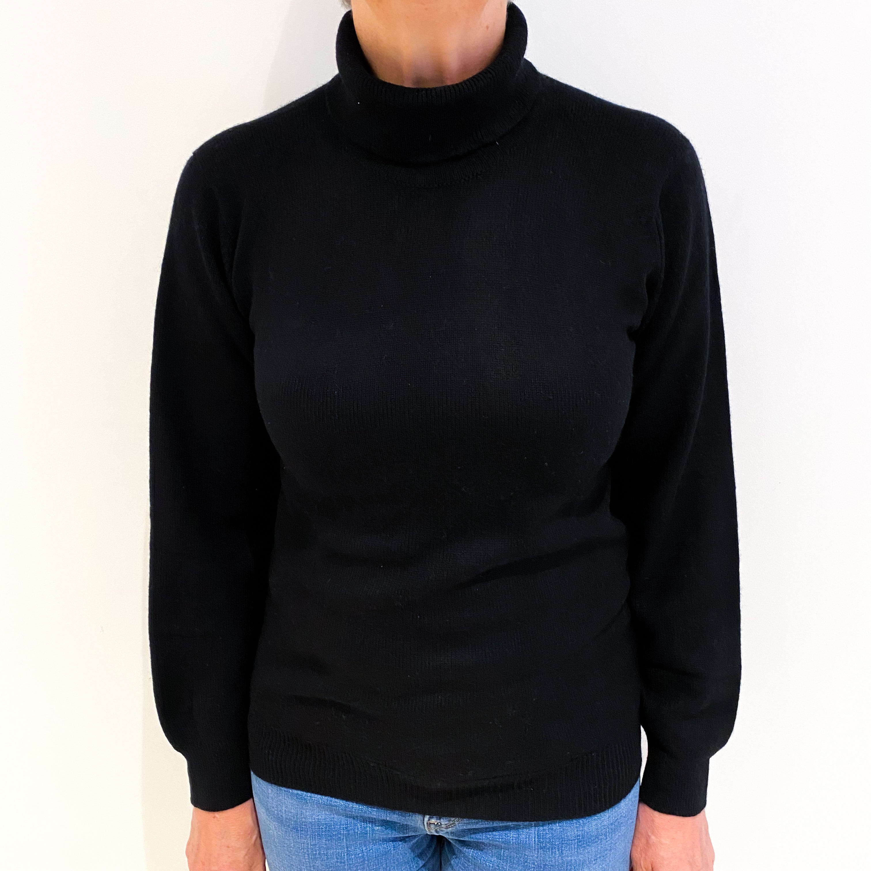 Black Cashmere Polo Neck Jumper Medium