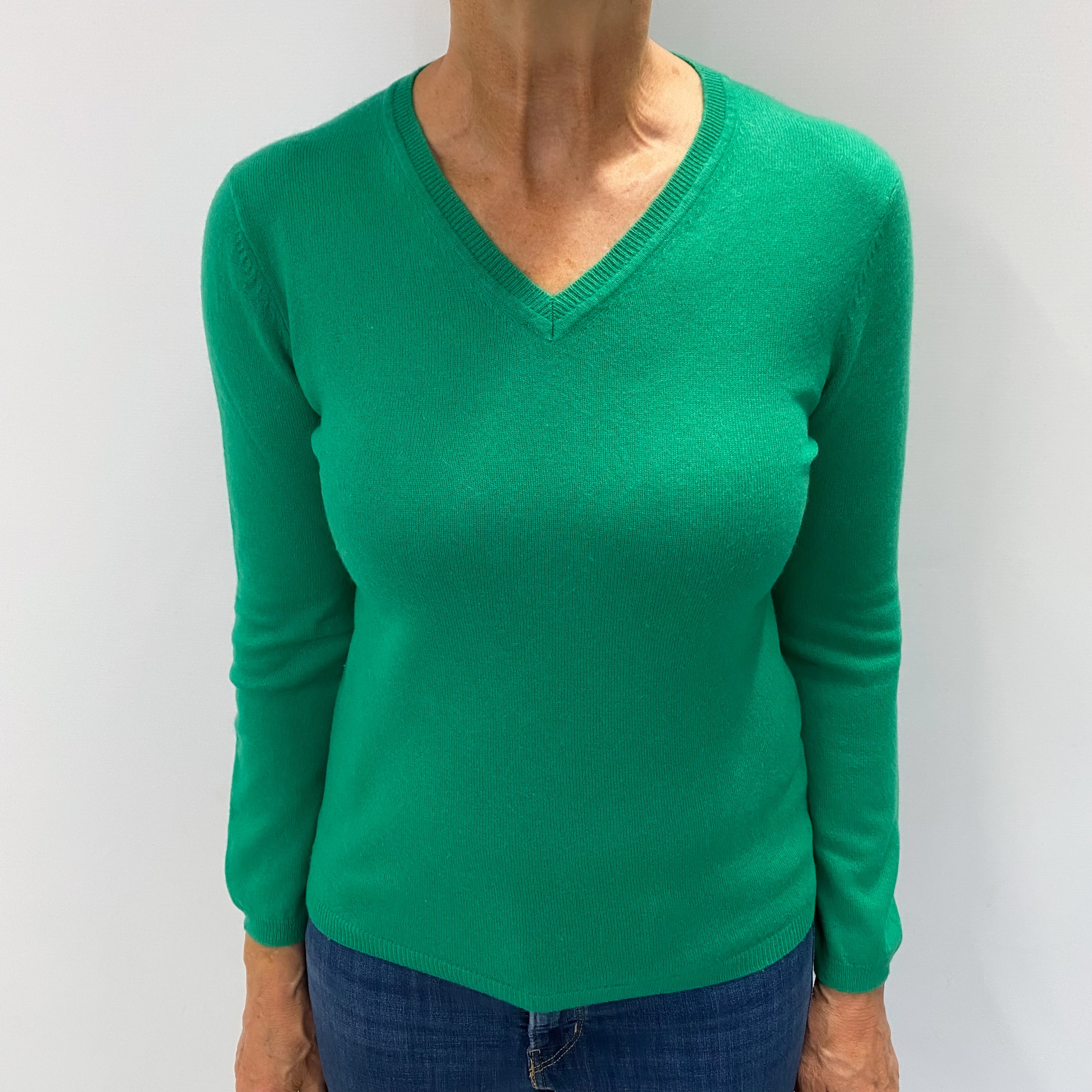 Jade Green Cashmere V Neck Jumper Medium