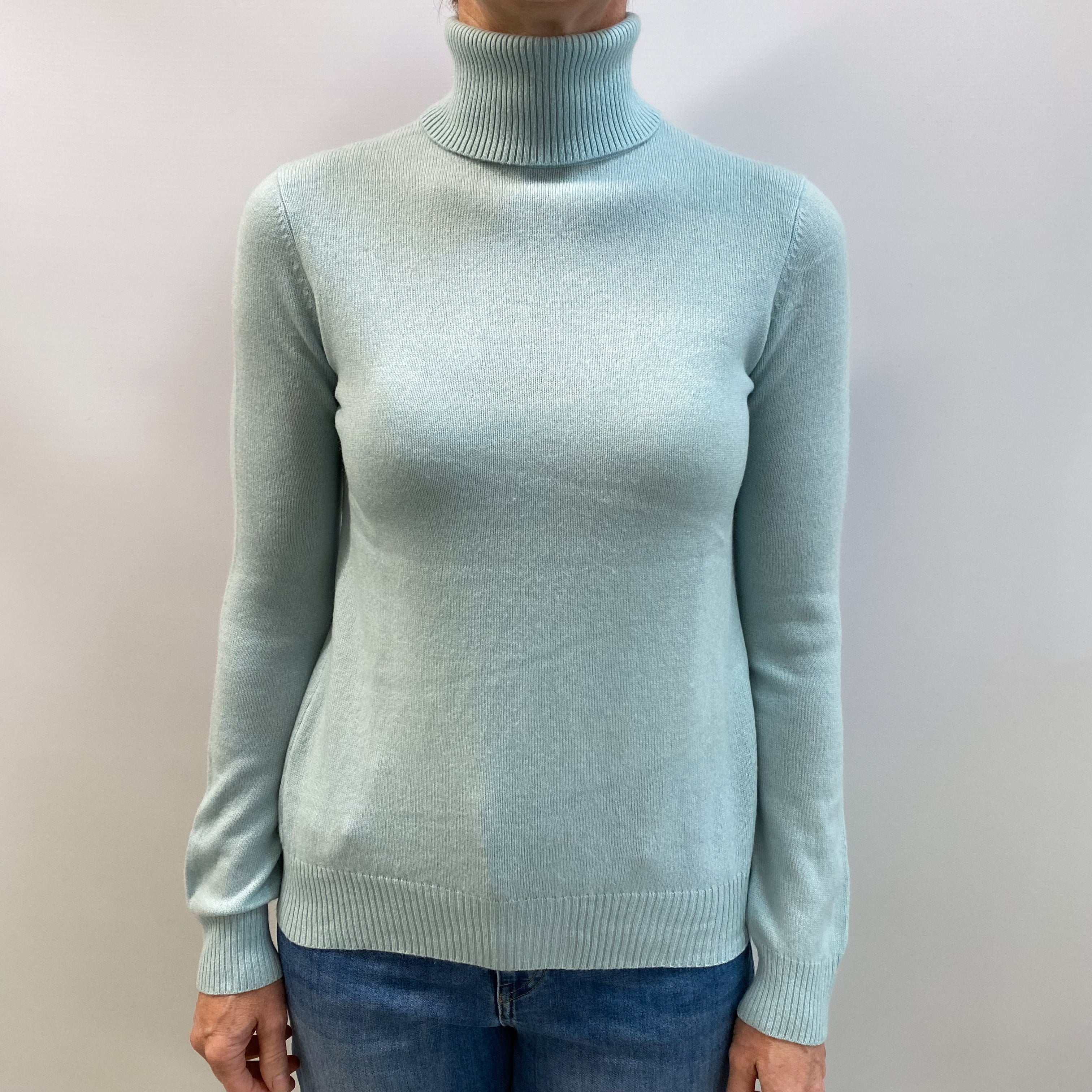Mint Green Cashmere Polo Neck Jumper Small