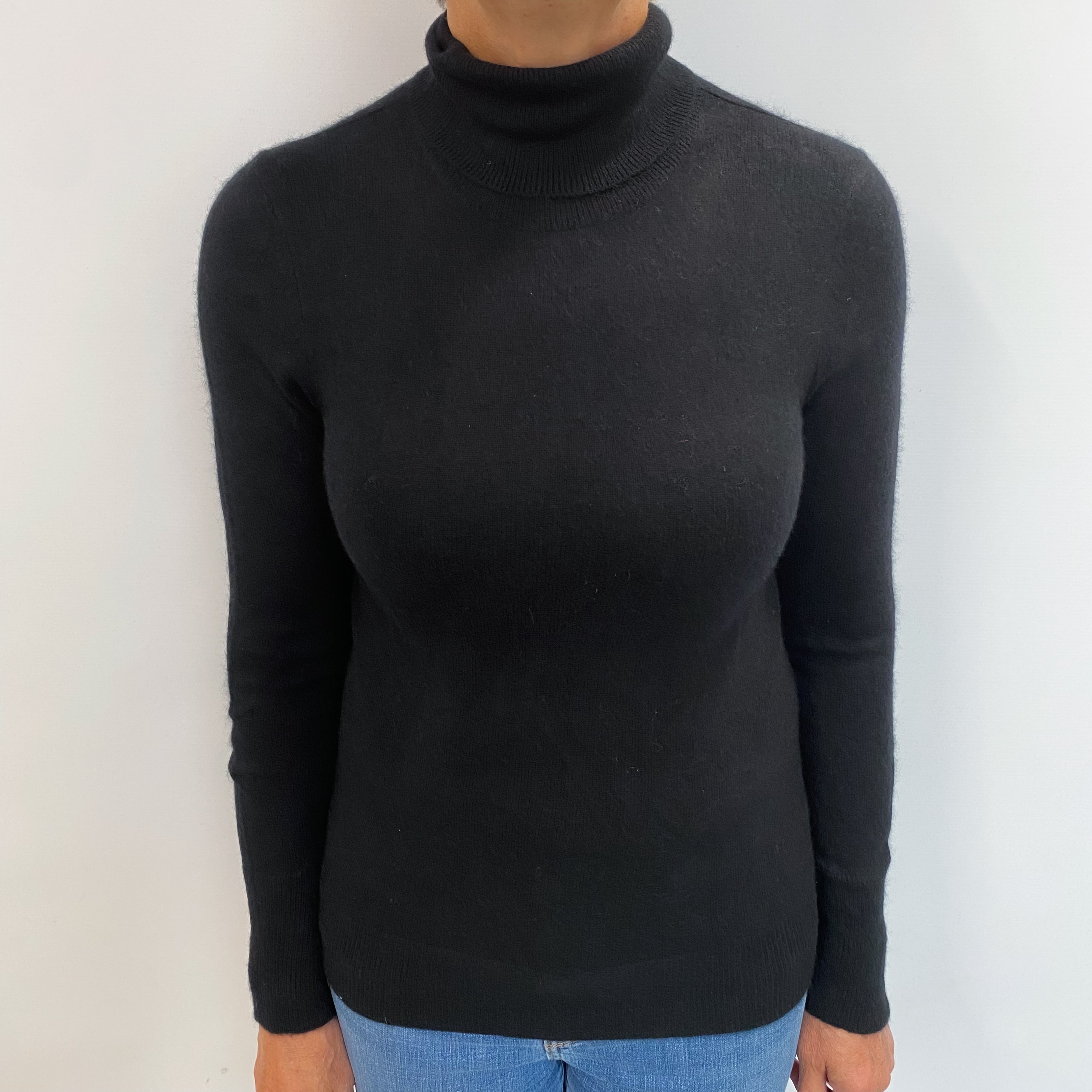 Black Cashmere Polo Neck Jumper Medium