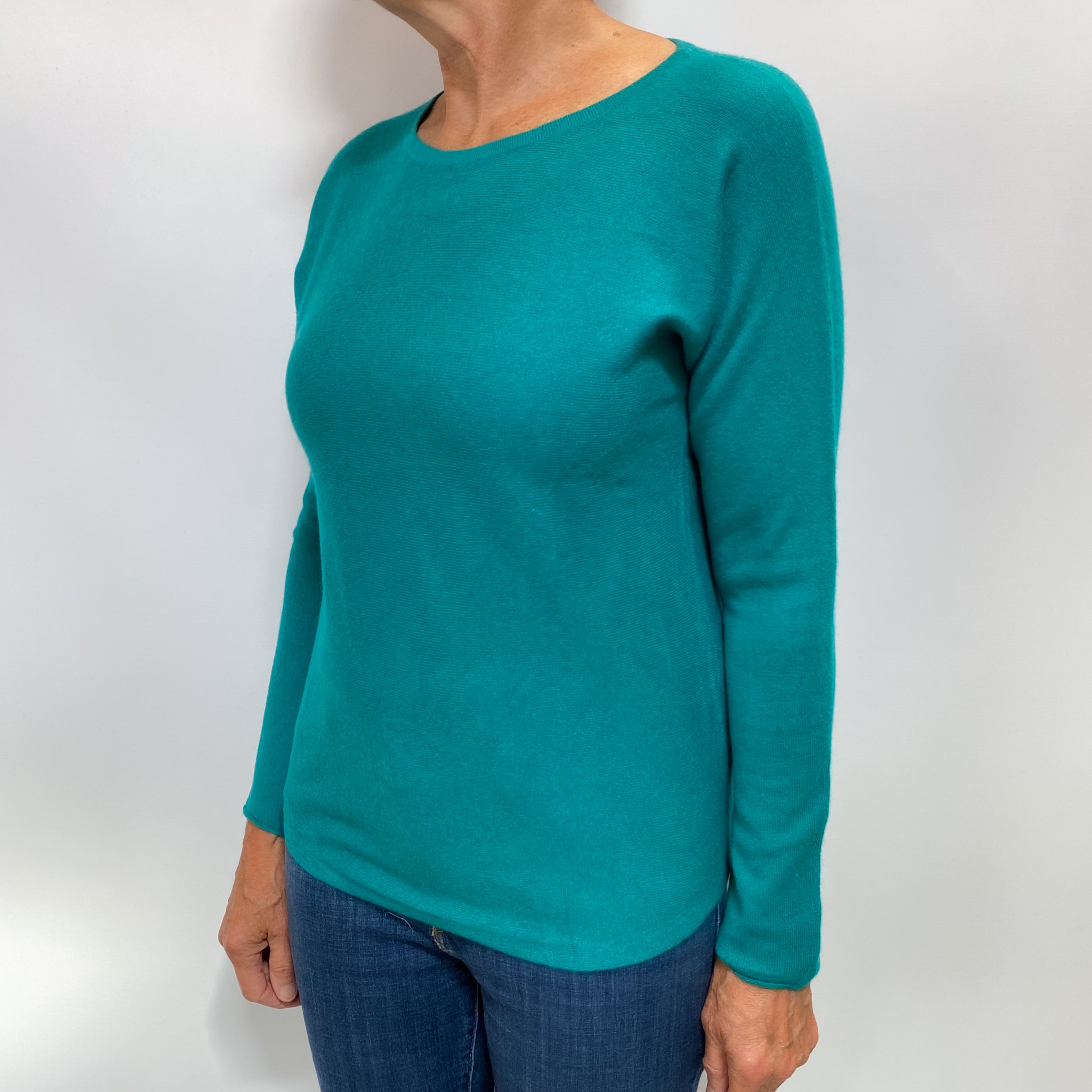 Bright Teal Green Cashmere Crew Neck Jumper Medium