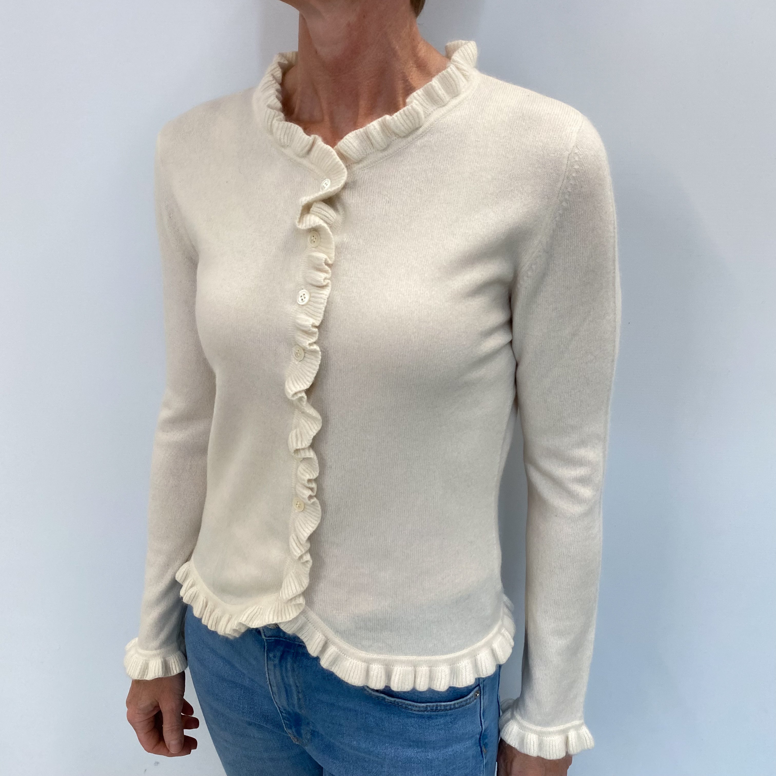 Vanilla Cream Cashmere Crew Neck Cardigan Small