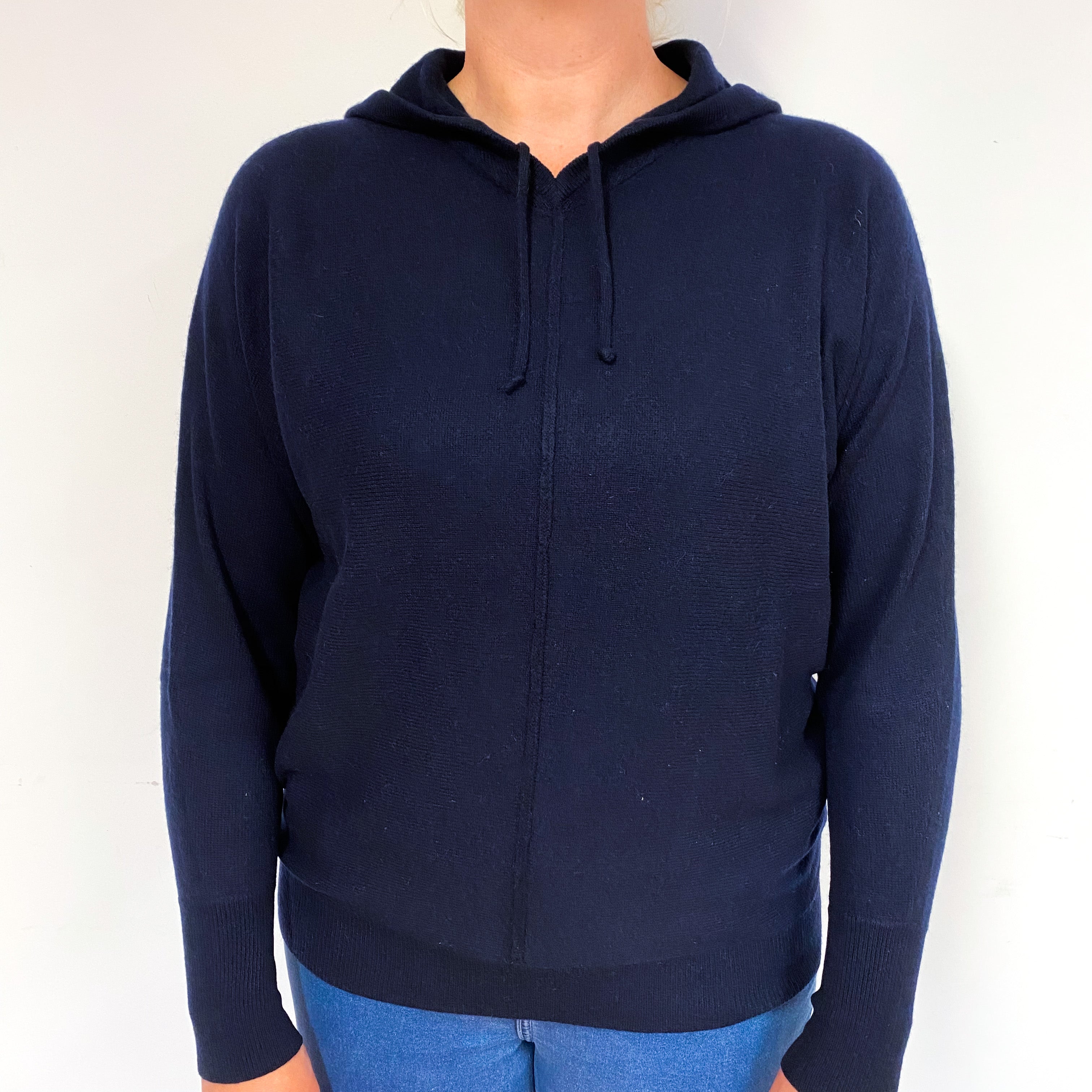 Dark Navy Blue Slouchy Cashmere Hoodie Jumper Large