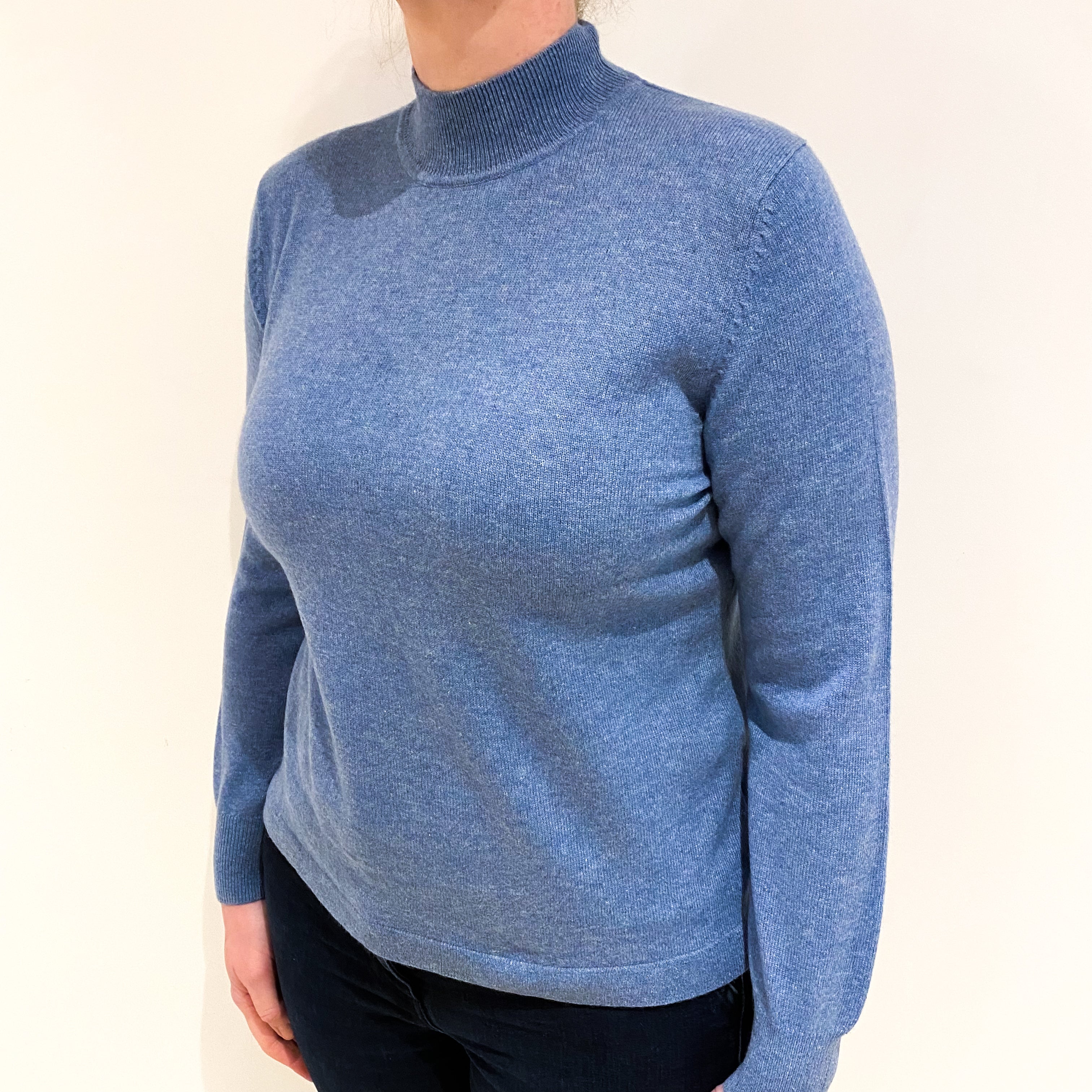 Denim Blue Cashmere Turtle Neck Jumper Large