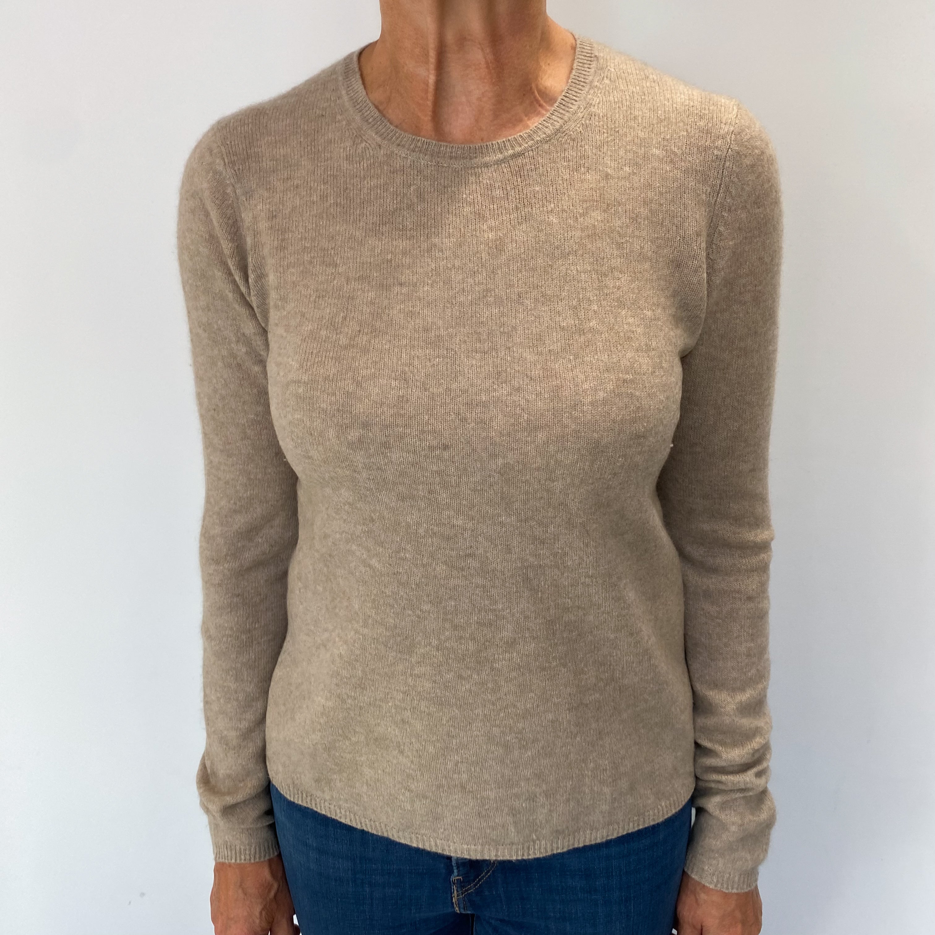 Fawn Beige Cashmere Crew Neck Jumper Medium