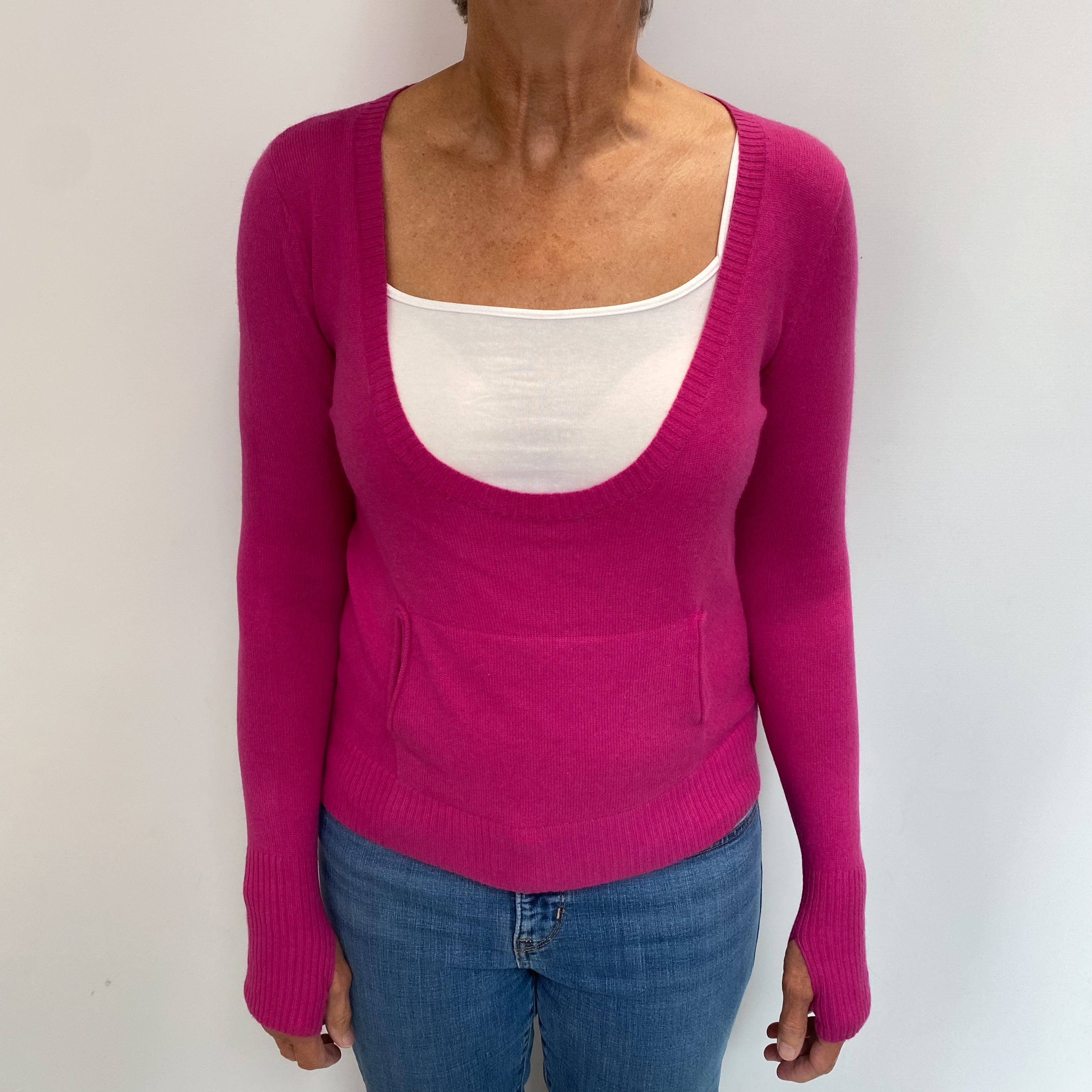 Fuchsia Pink Cashmere Seep Scoop Neck Jumper Medium