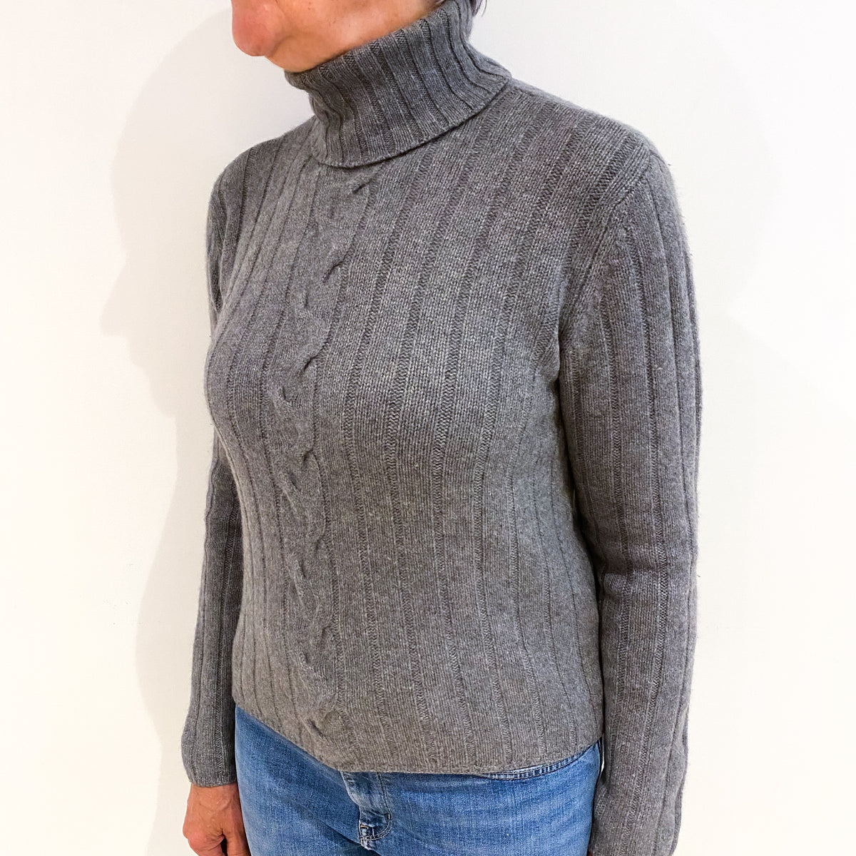 Slate Grey Cashmere Polo Neck Jumper Medium