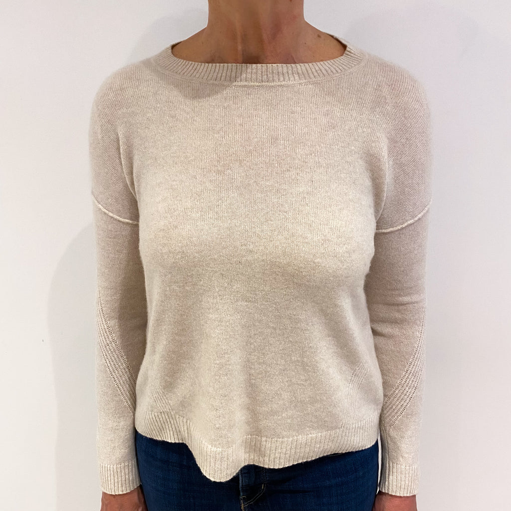 Oatmeal Beige Boxy Cashmere Crew Neck Jumper Medium