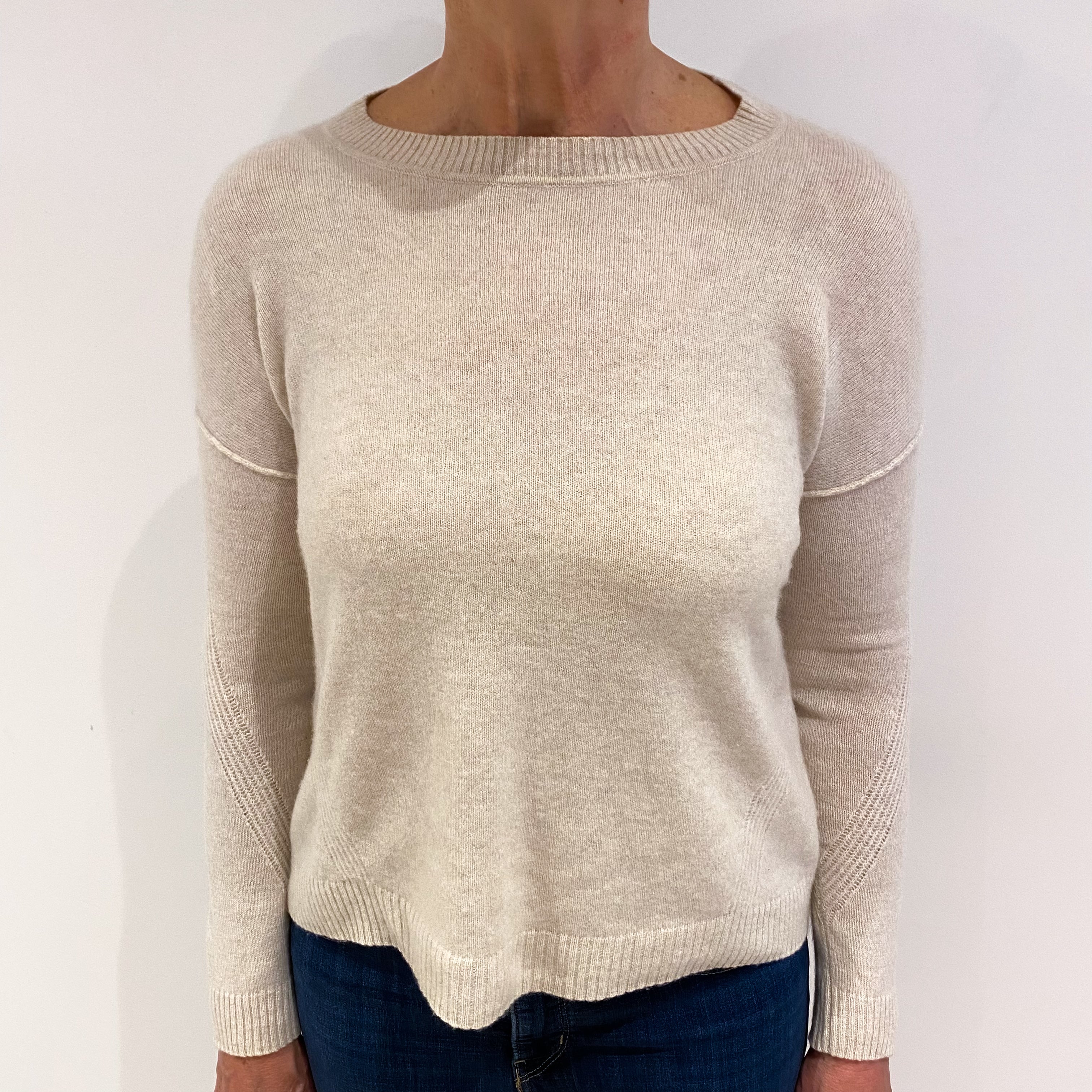 Oatmeal Beige Boxy Cashmere Crew Neck Jumper Medium