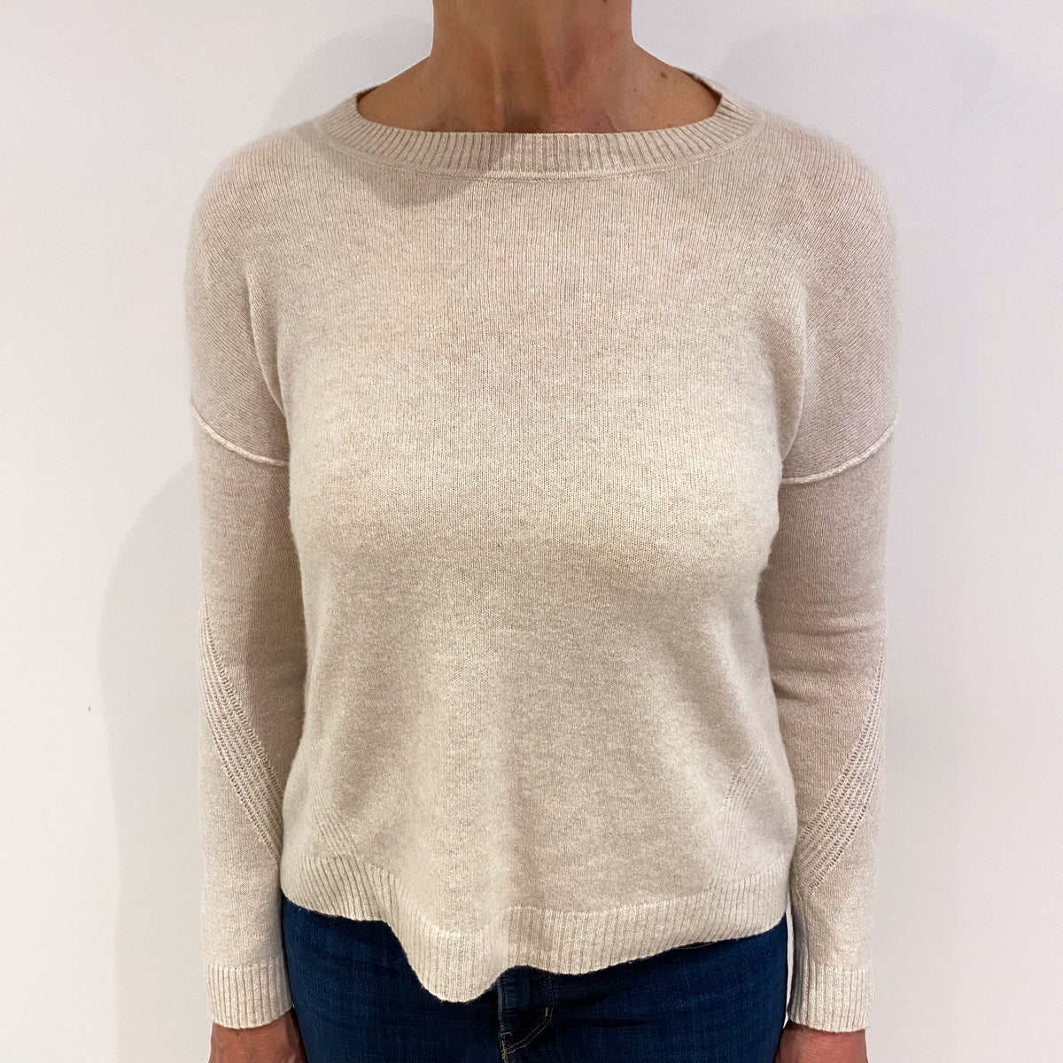 Oatmeal Beige Boxy Cashmere Crew Neck Jumper Medium