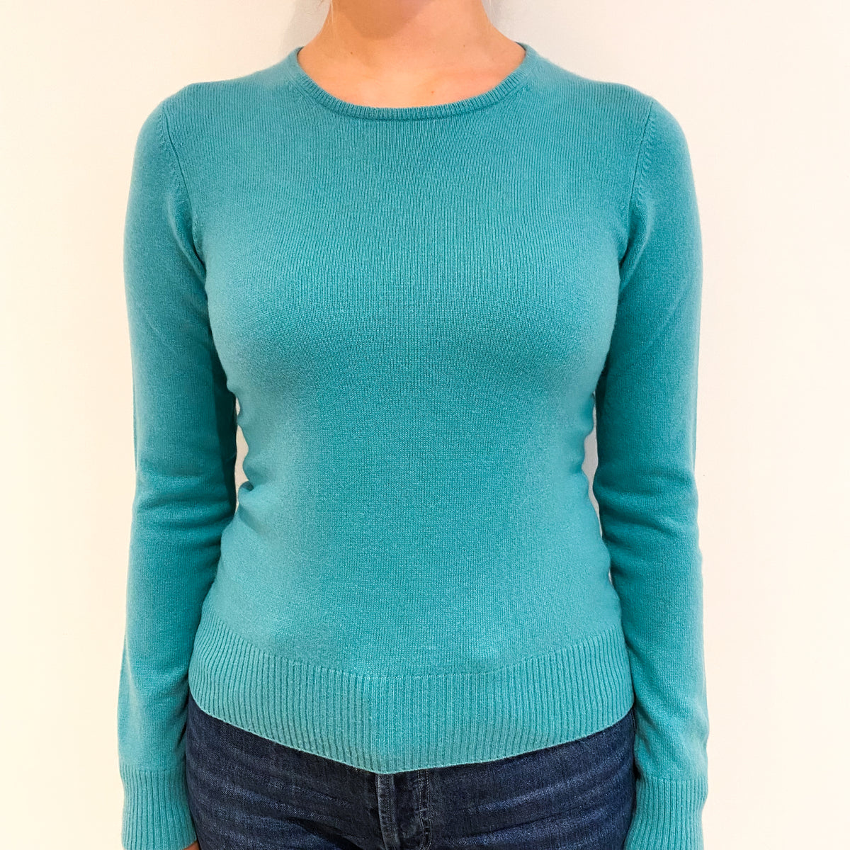 Estuary Green Cashmere Crew Neck Jumper Small