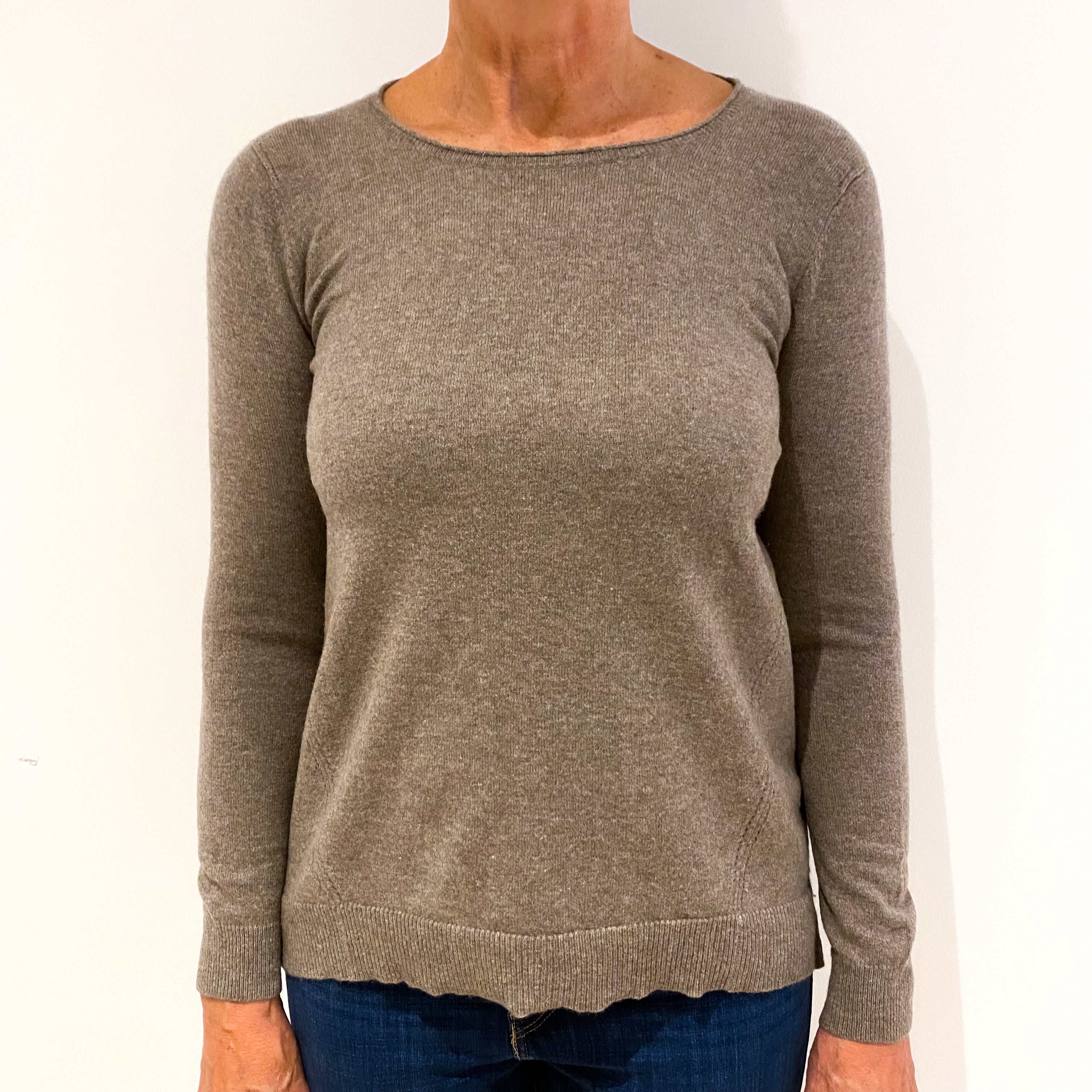 Mink Brown Cashmere Crew Neck Jumper Medium