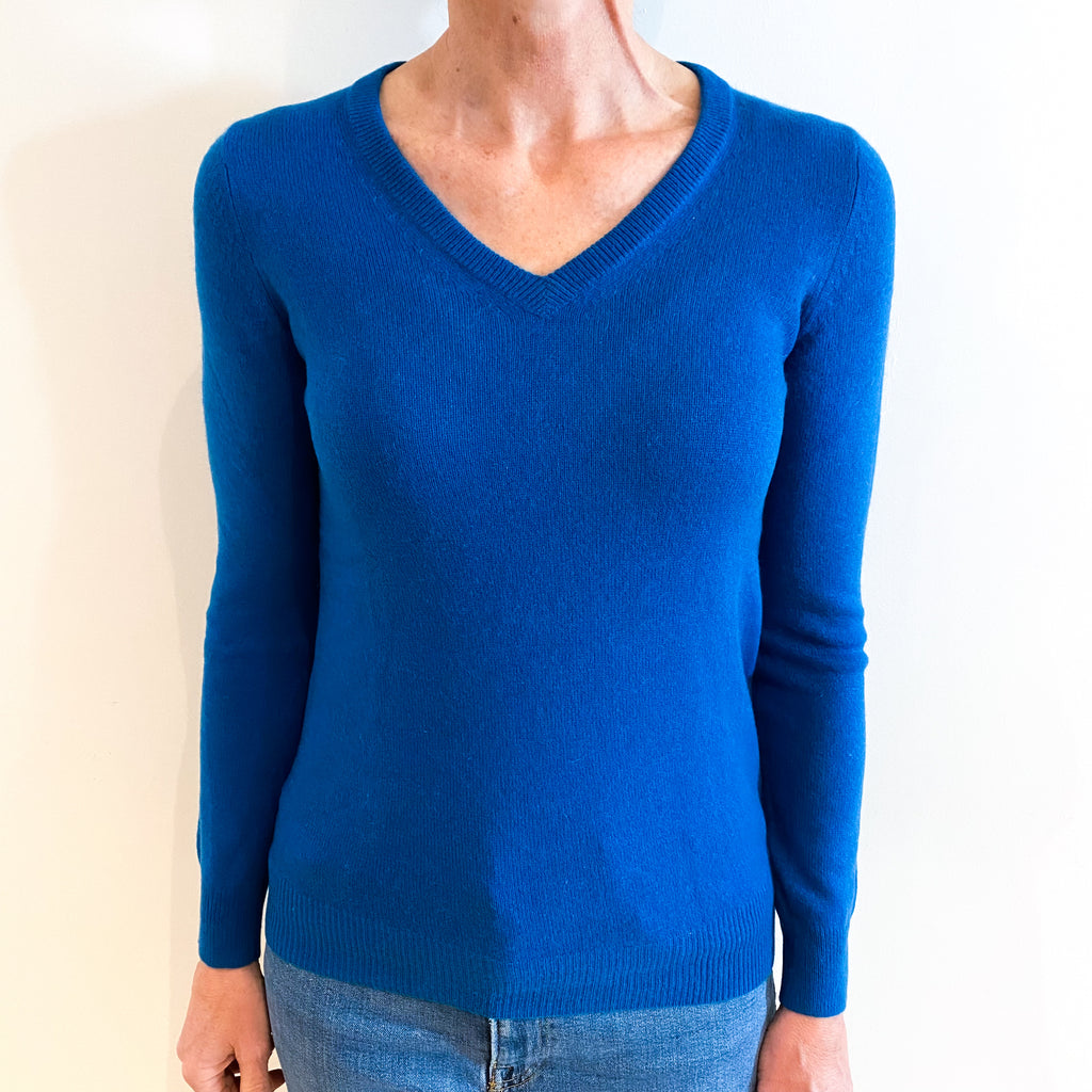 Peacock Blue Cashmere V Neck Jumper Small