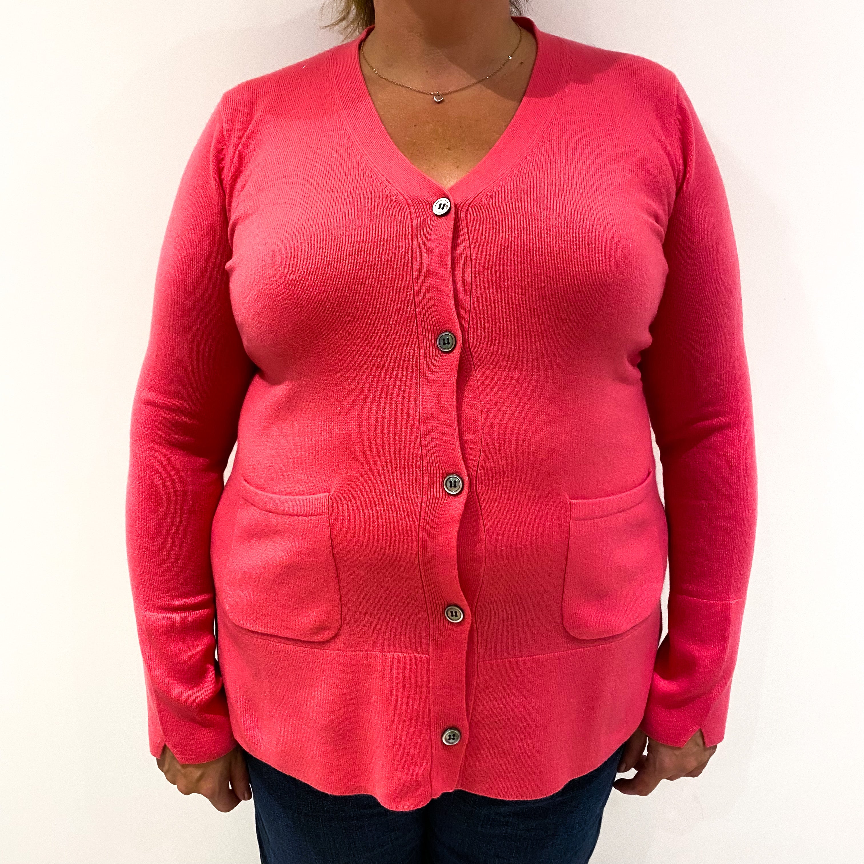 Lupin Pink Cashmere Cardigan with Pockets Extra Large