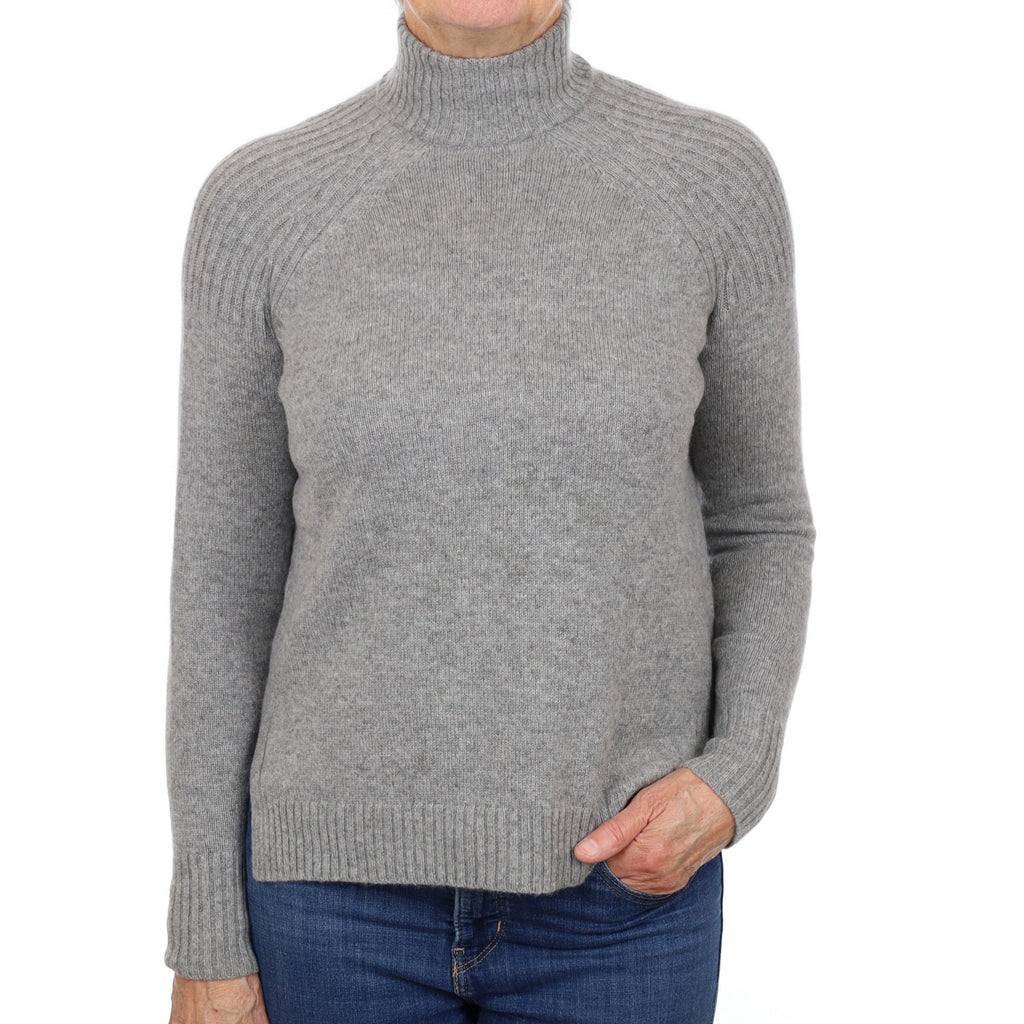 Ash Grey Cashmere Zip Up Turtle Neck Jumper Medium