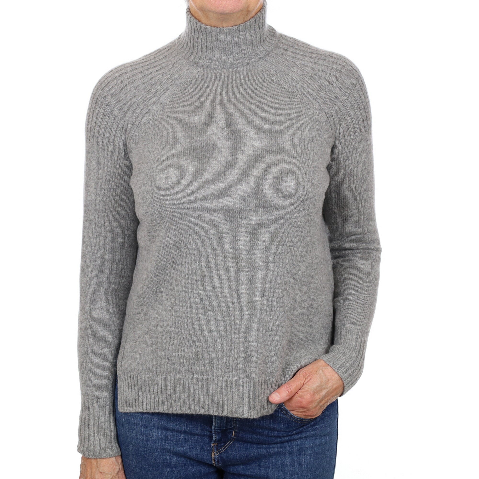 Ash Grey Cashmere Zip Up Turtle Neck Jumper Medium