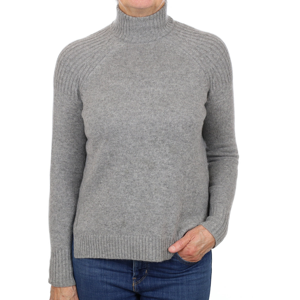 Ash Grey Cashmere Zip Up Turtle Neck Jumper Medium