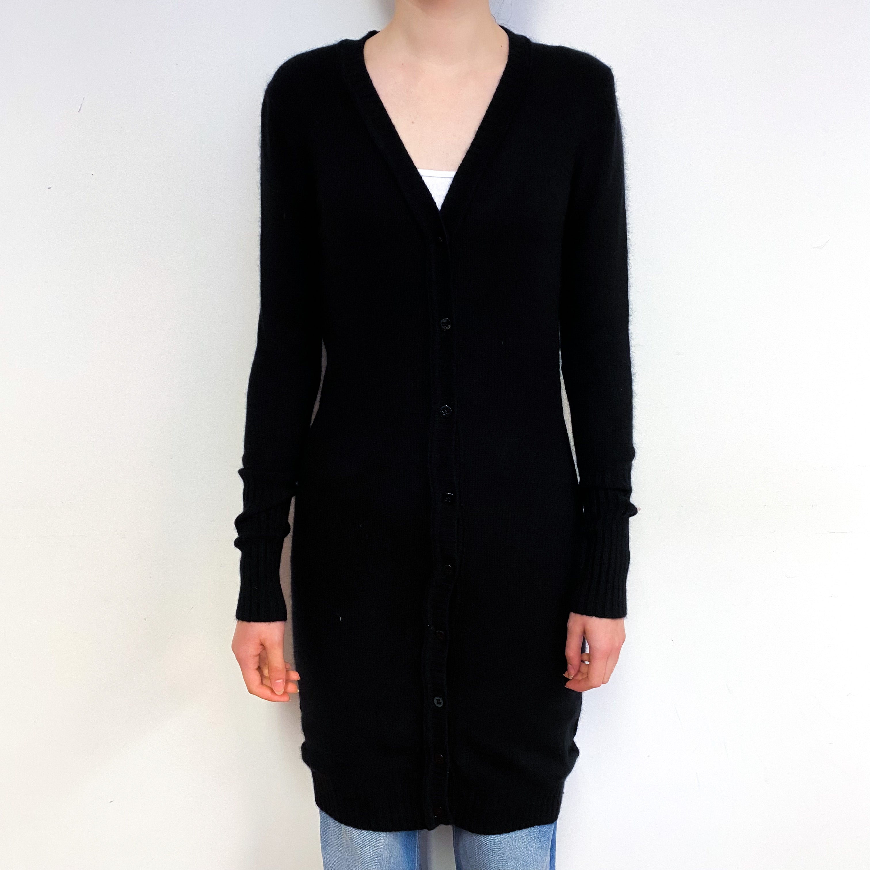Black Longline Cashmere V-Neck Cardigan Extra Small