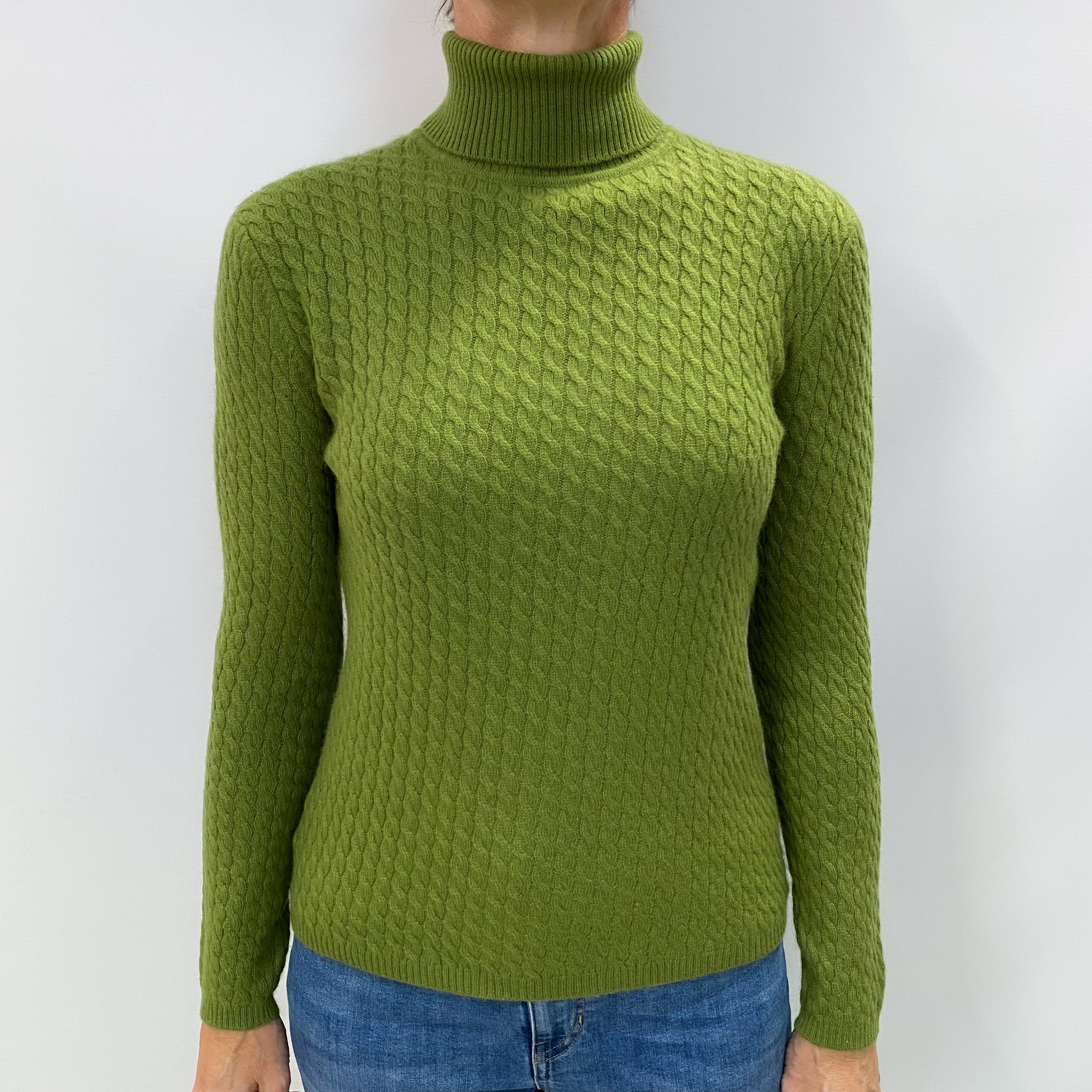 Seaweed Green Cashmere Polo Neck Jumper Small